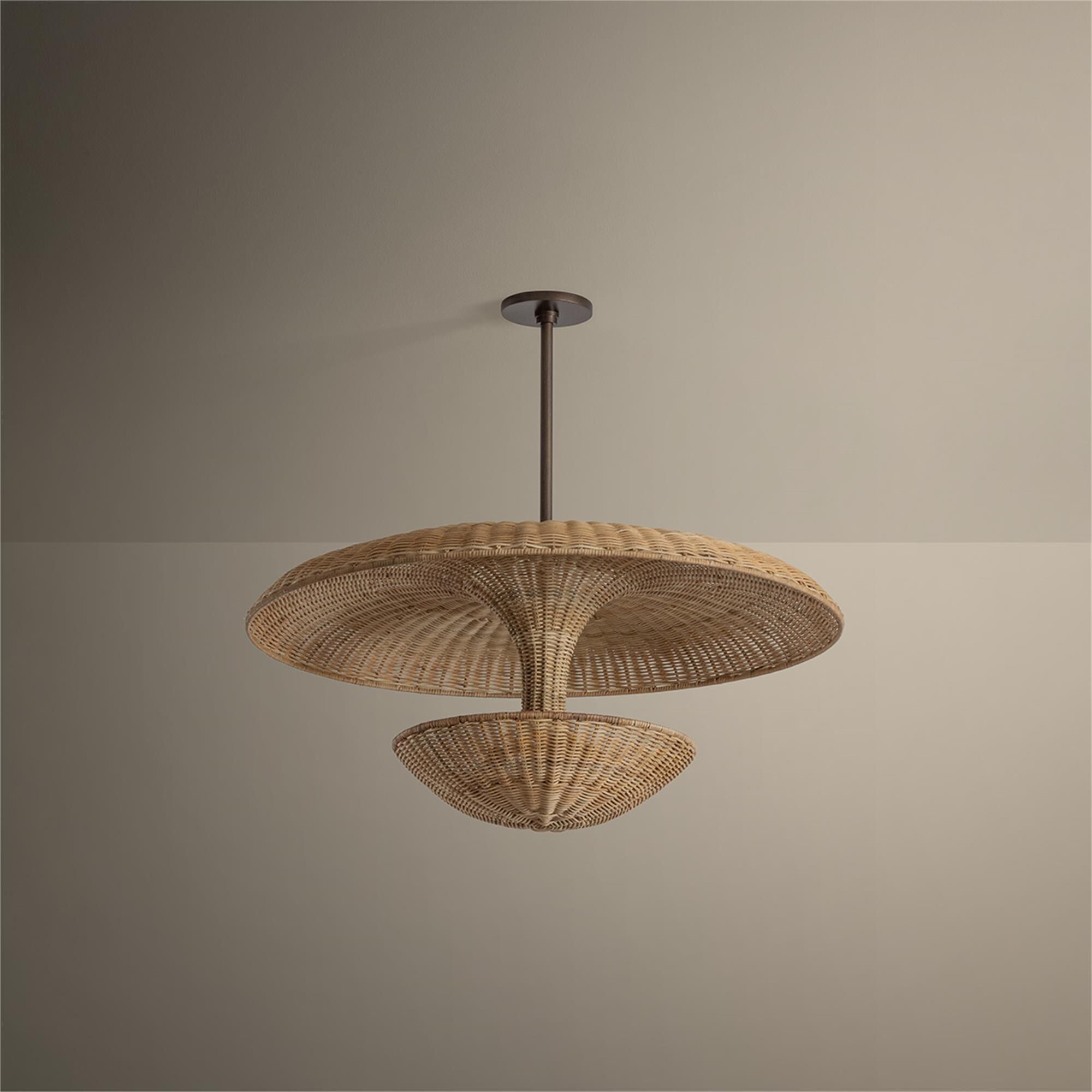 Shown in Bronze Leaf finish and Light Natural Wicker shade