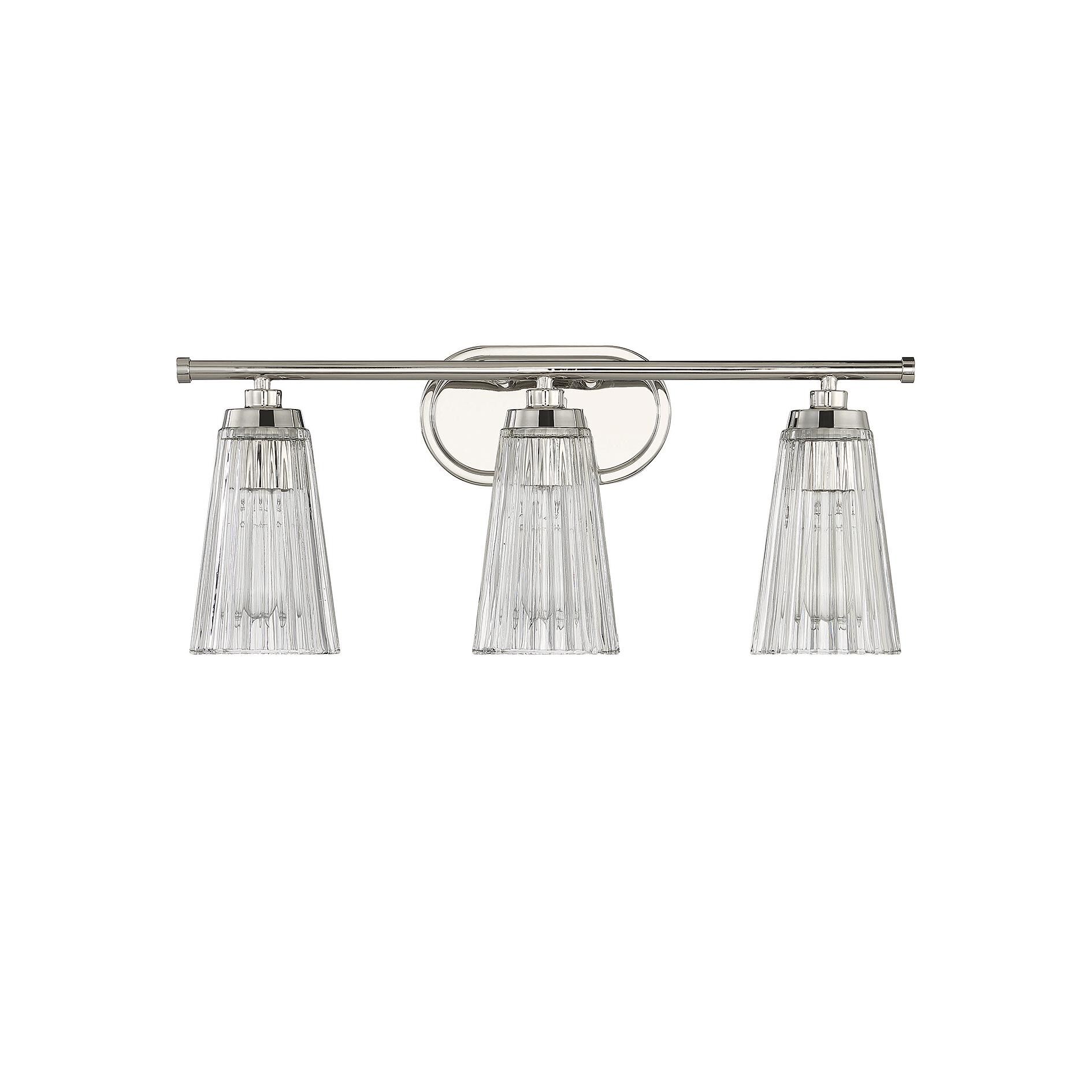 Shown in Polished Nickel finish and Clear Ribbed glass and Glass shade