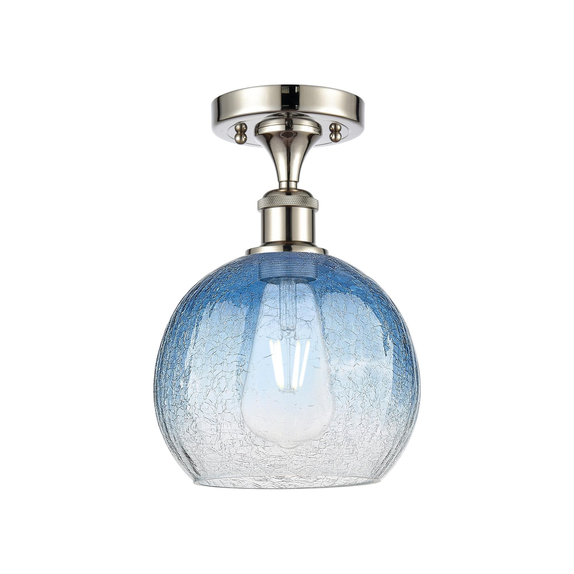 Shown in Polished Nickel finish and Sapphire Blue glass