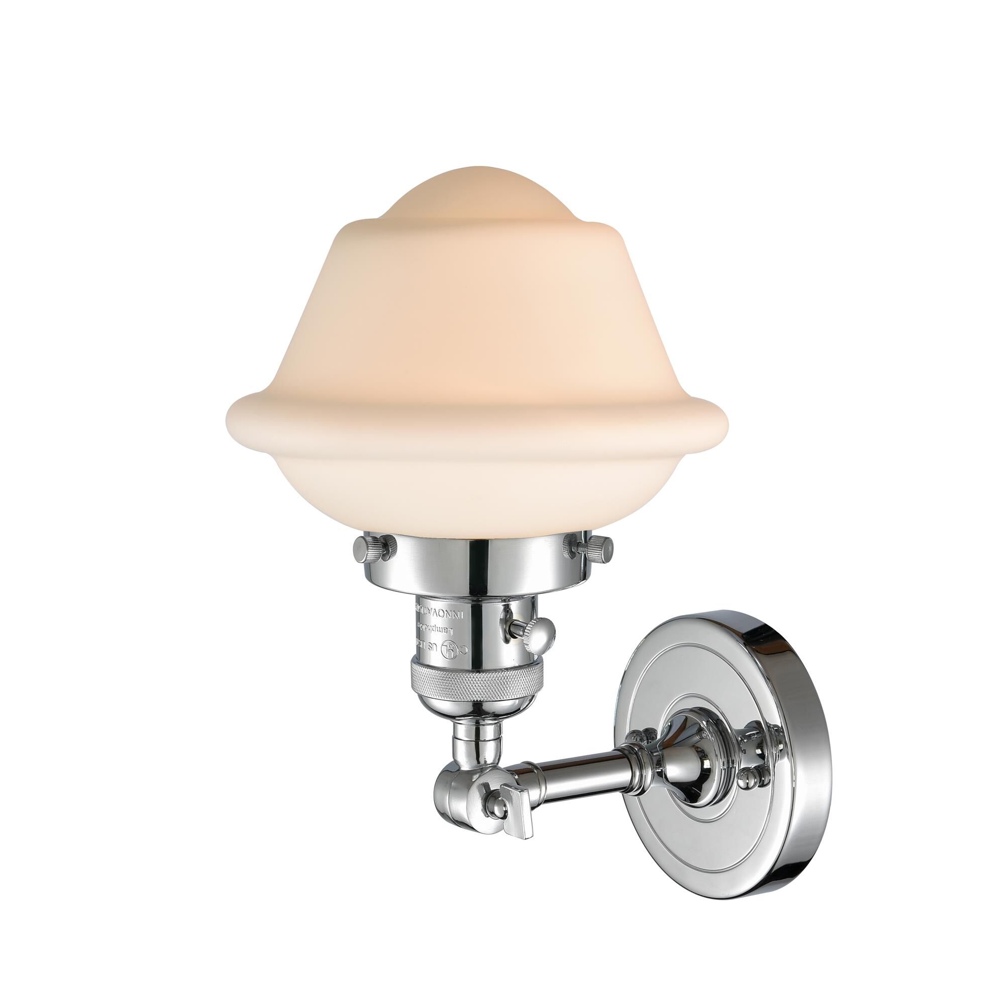 Shown in Polished Chrome finish and Matte White Cased glass and Switch on Socket accent