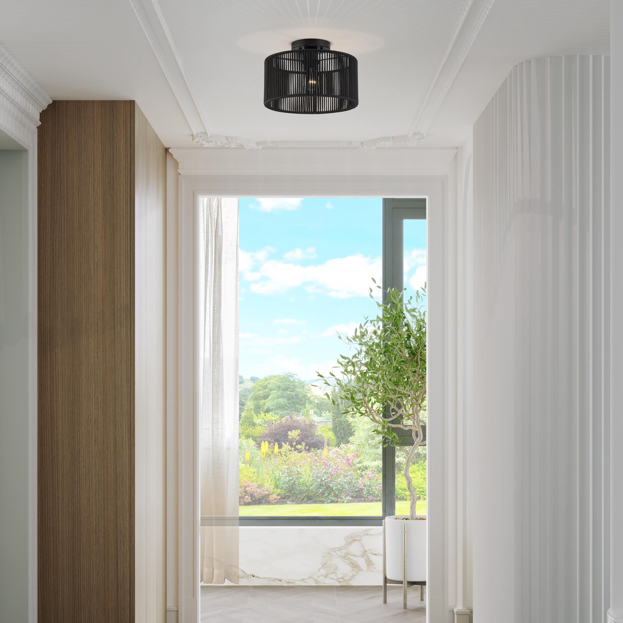 Shown in Black finish and Hand-Woven Parisian Night Color Polyester Rope shade