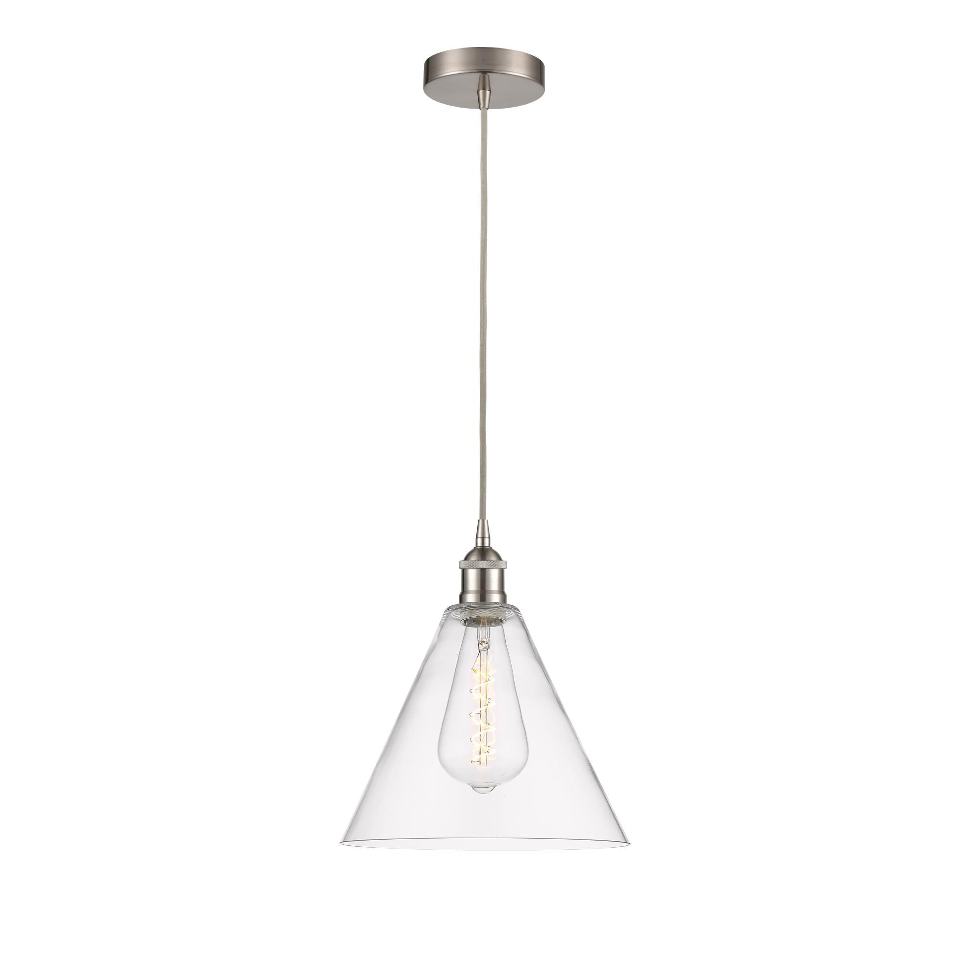 Shown in Brushed Satin Nickel finish and Cased Matte White glass