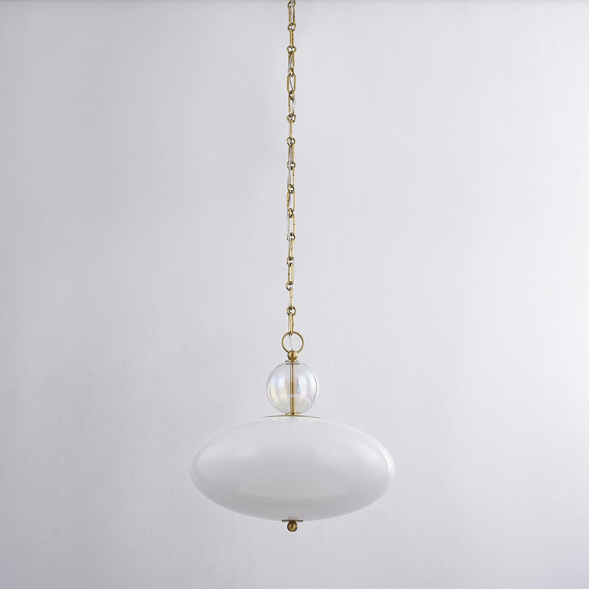 Shown in Aged Brass finish and Opal Glossy glass