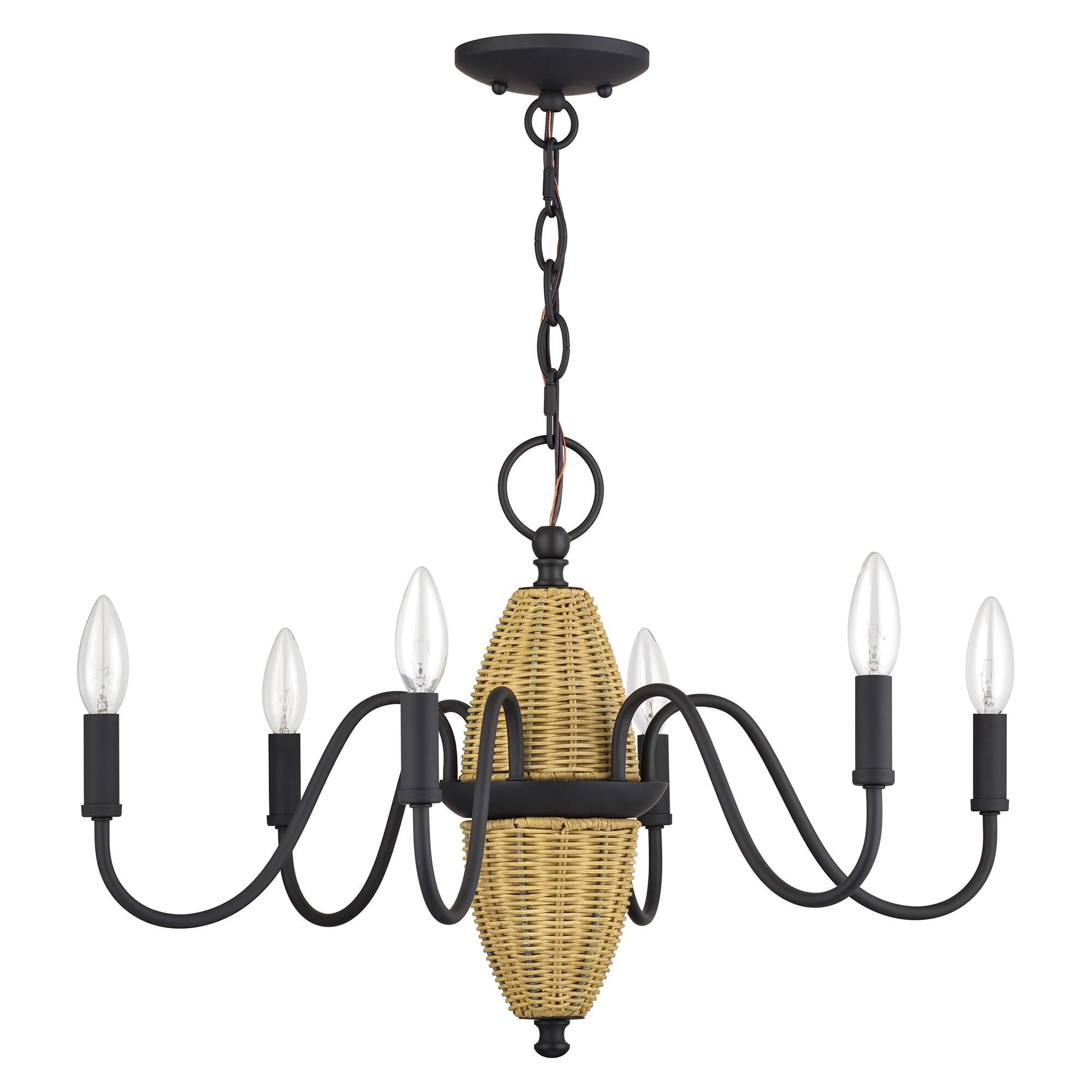 Shown in Bronze finish and Hand-Woven Rustic Walnut Color Rattan Column shade