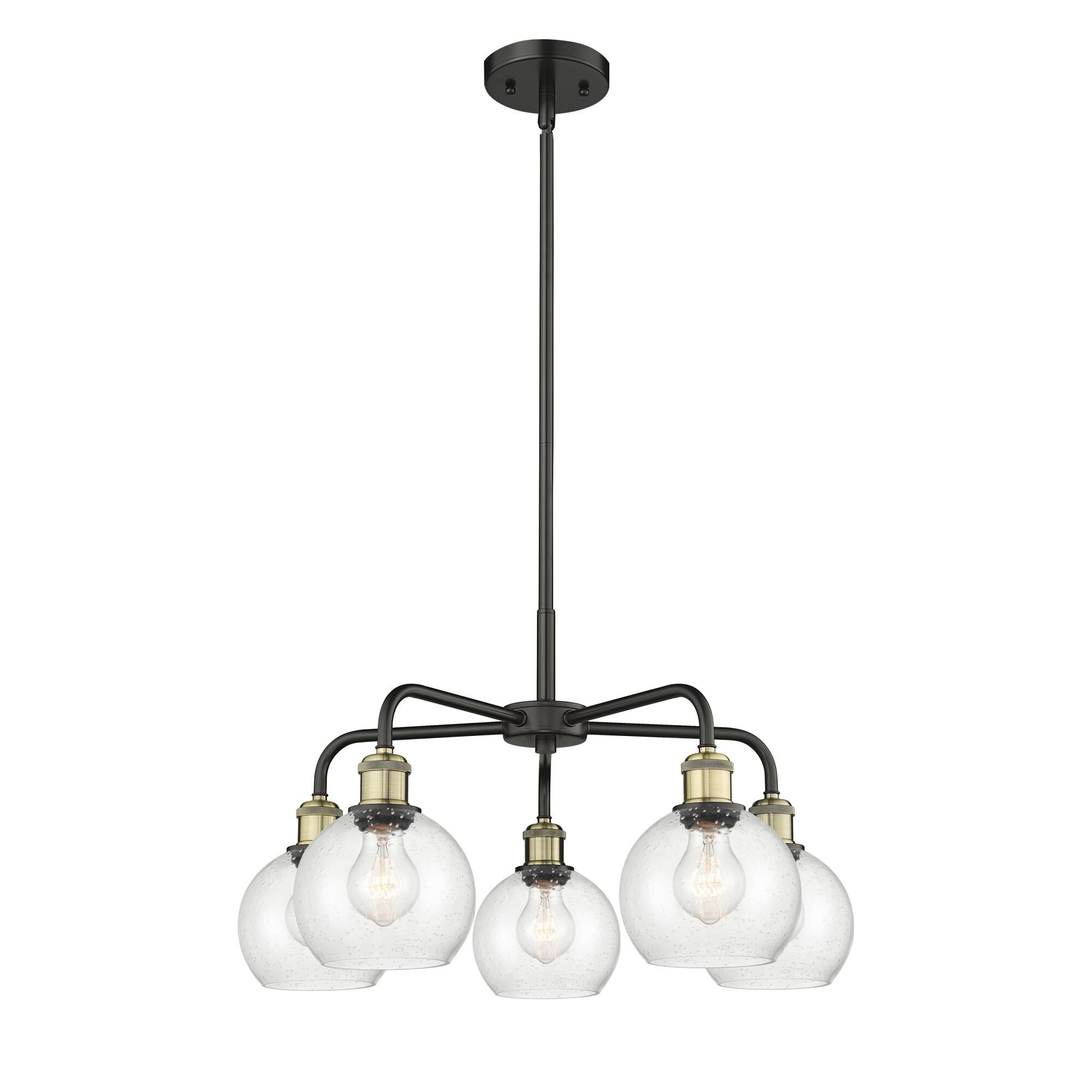 Shown in Black Antique Brass finish and Seedy glass