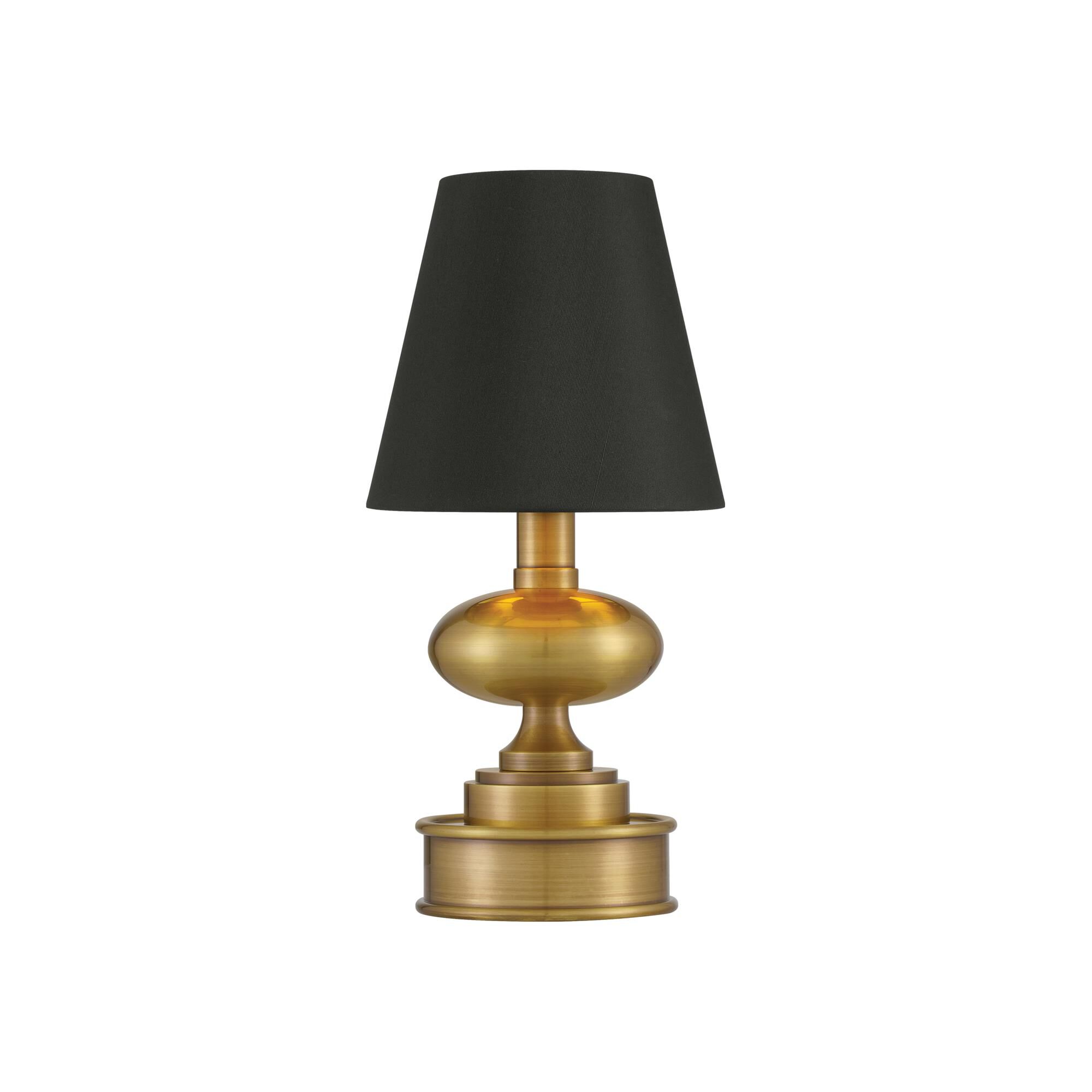 Shown in Brass finish and Black Shantung shade