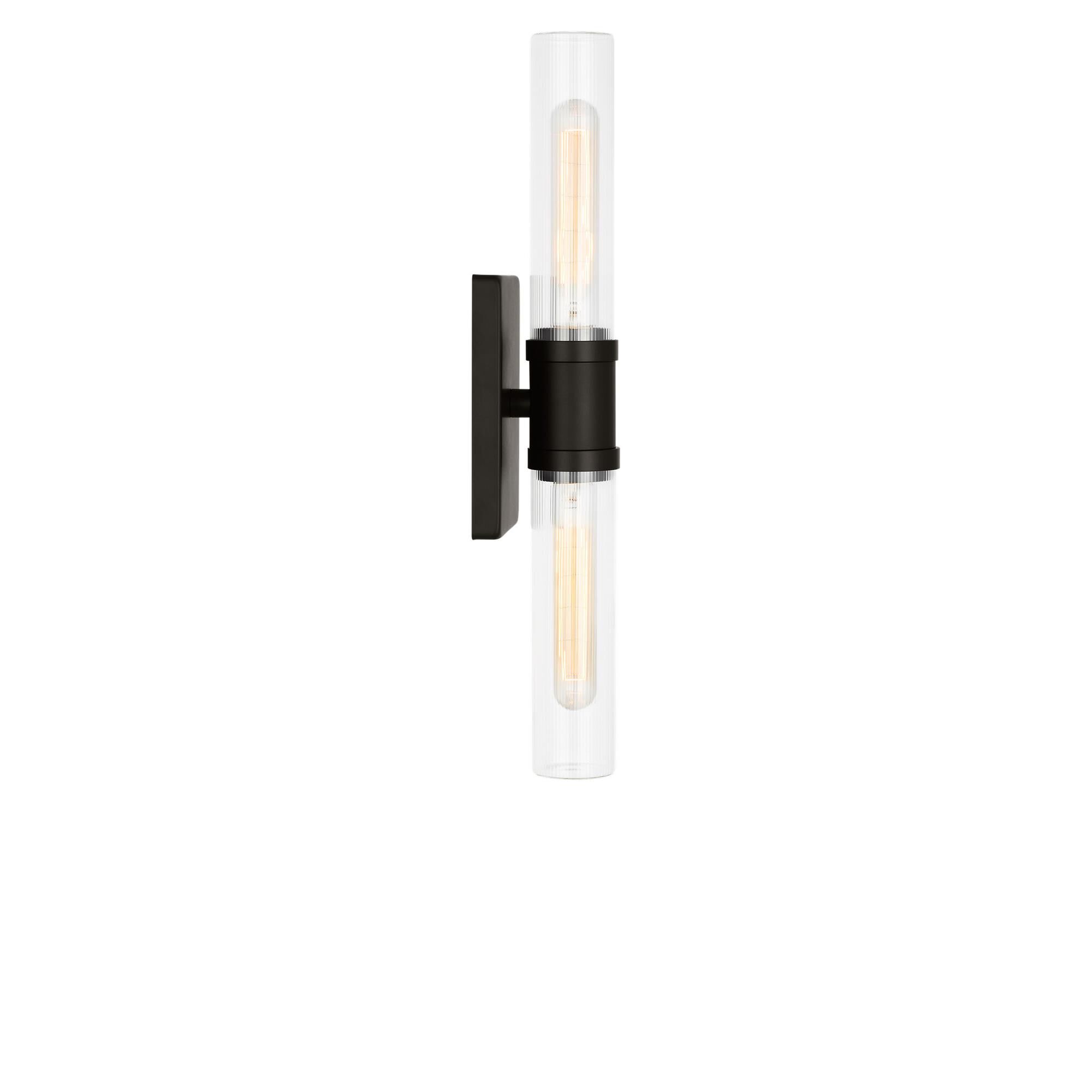 Shown in Midnight Black finish and Clear Fluted glass