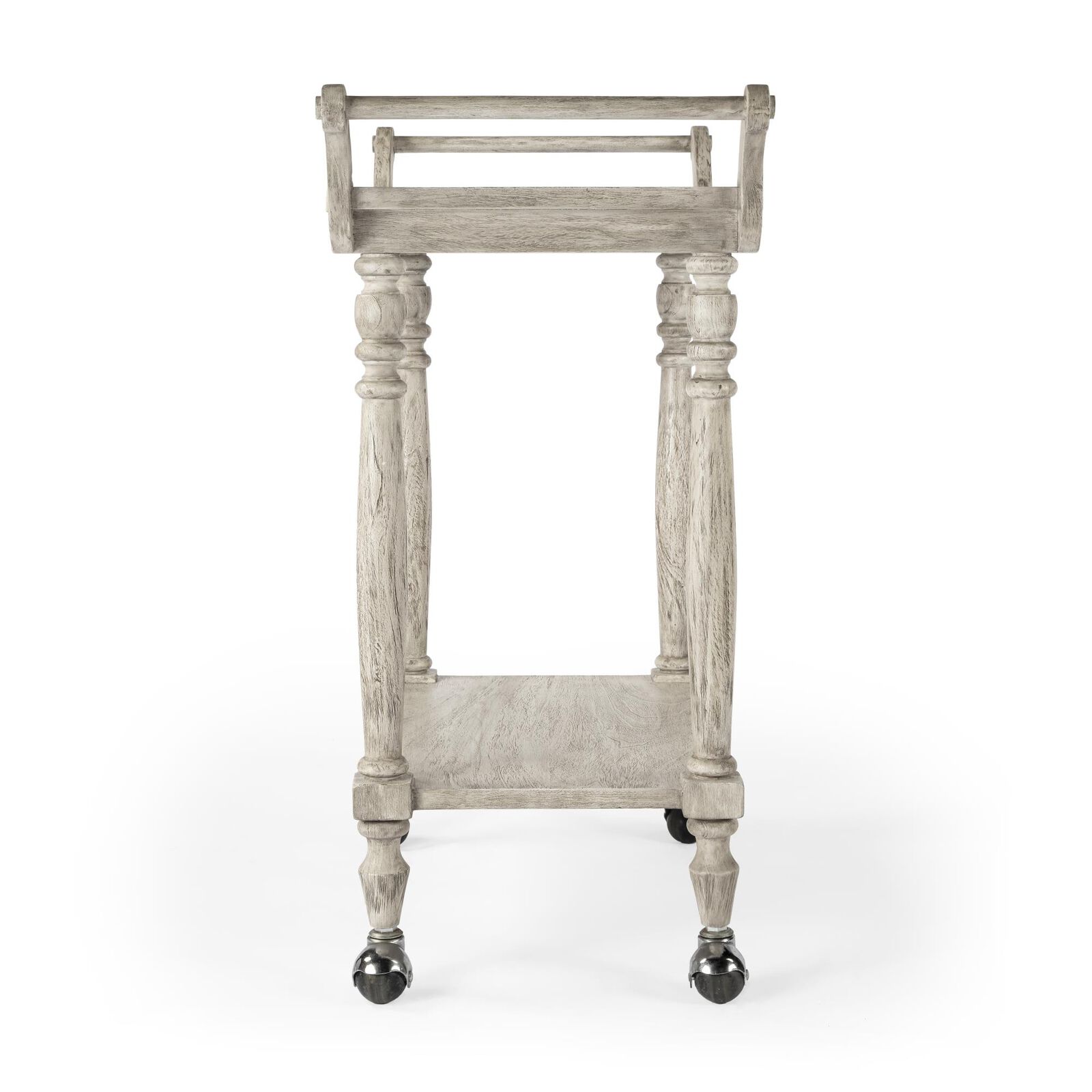 Wooden bar cart from the front view.