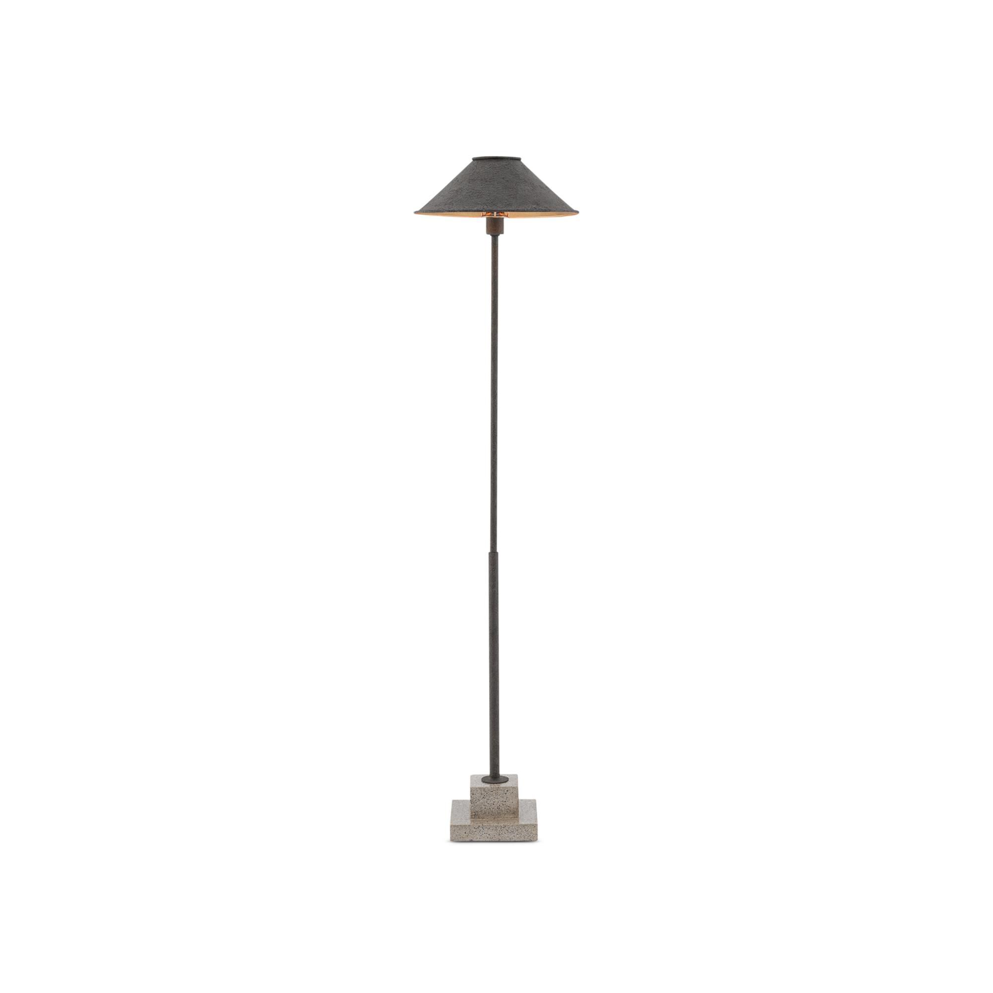 Shown in Mole Black-Contemporary Gold Leaf-Polished Concrete finish and Mole Black-Contemporary Gold Leaf shade