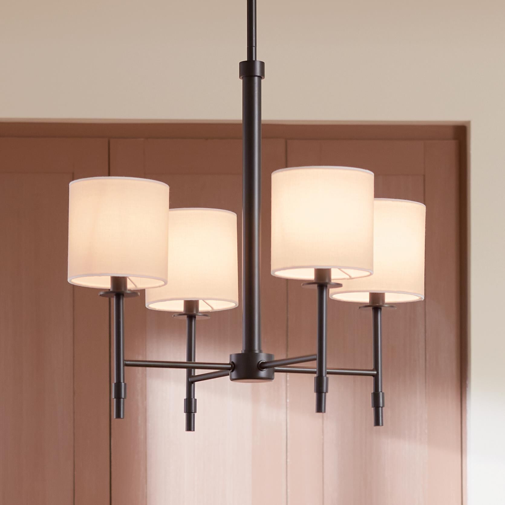 Shown in Black finish and Fabric and Drum shade