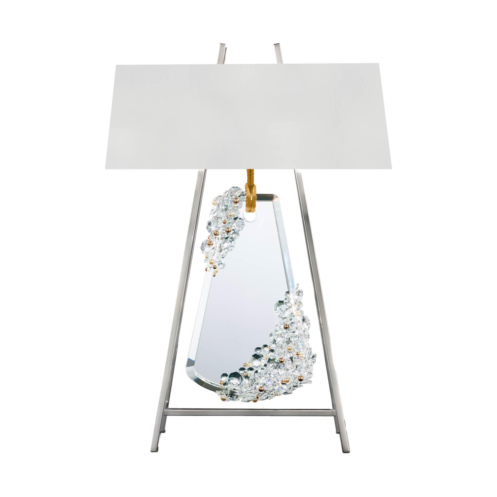 Shown in Polished Chrome With Gold Rope finish and Radiance crystal and Fabric glass