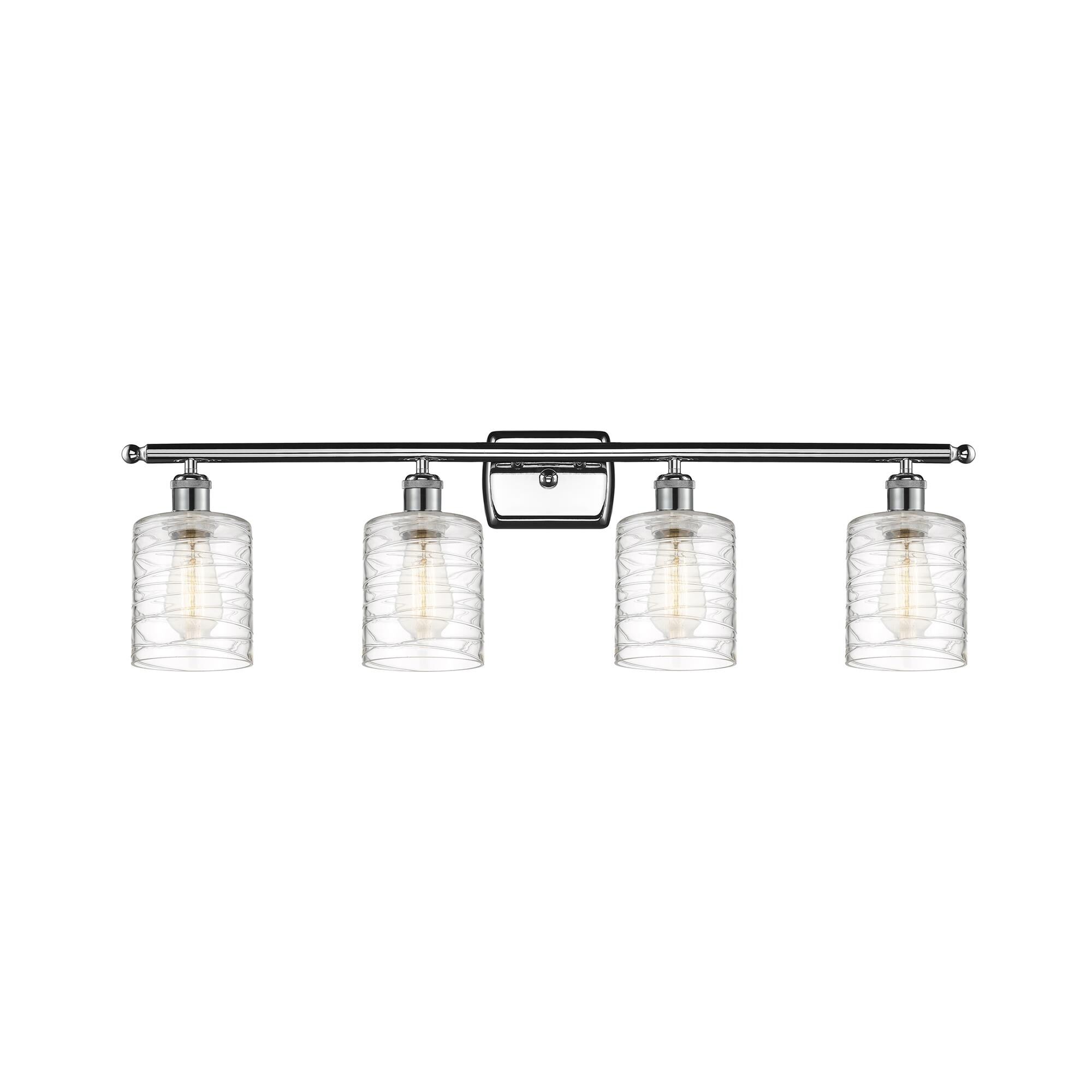 Shown in Polished Chrome finish and Deco Swirl Cobbleskill glass