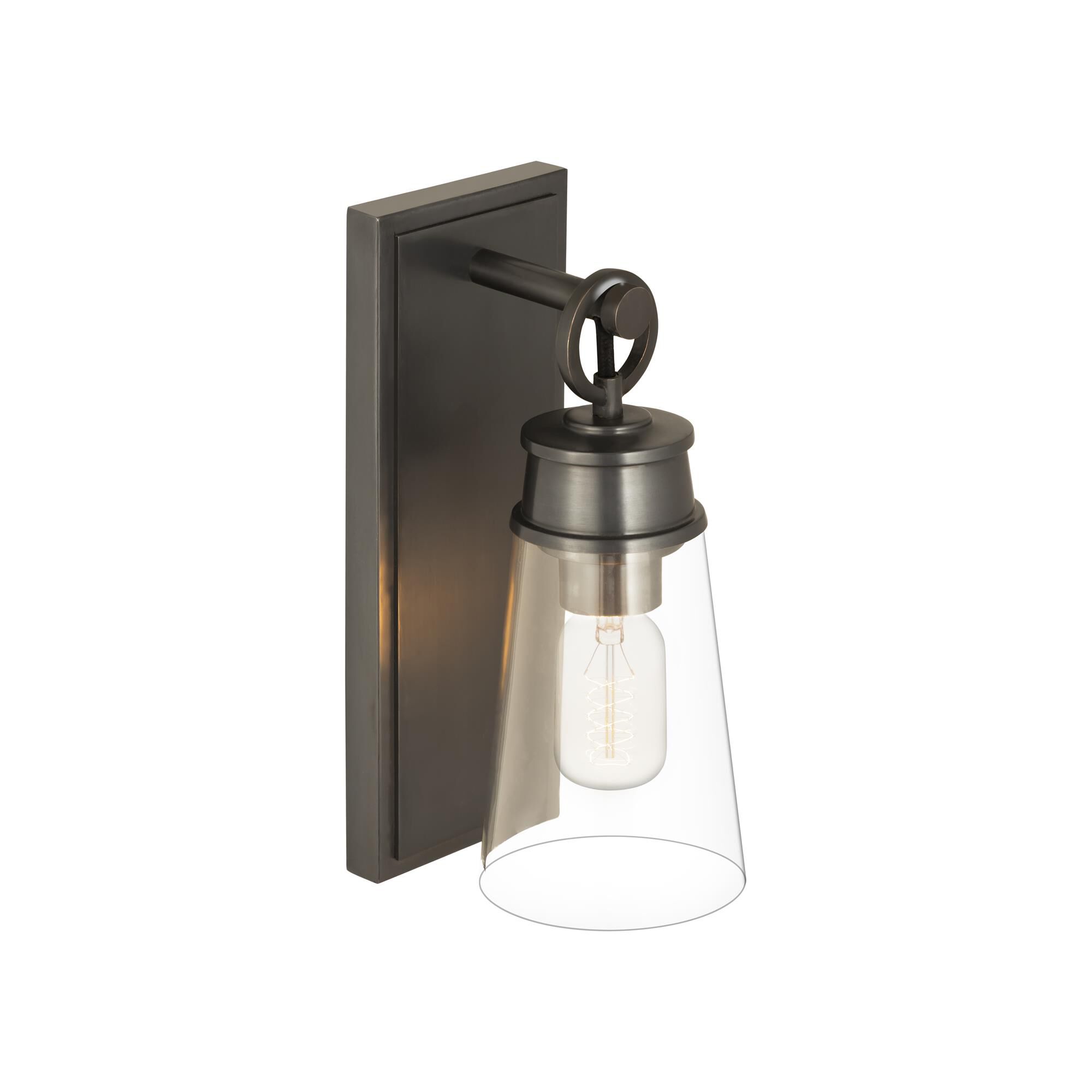 Shown in Plated Bronze finish and Glass shade