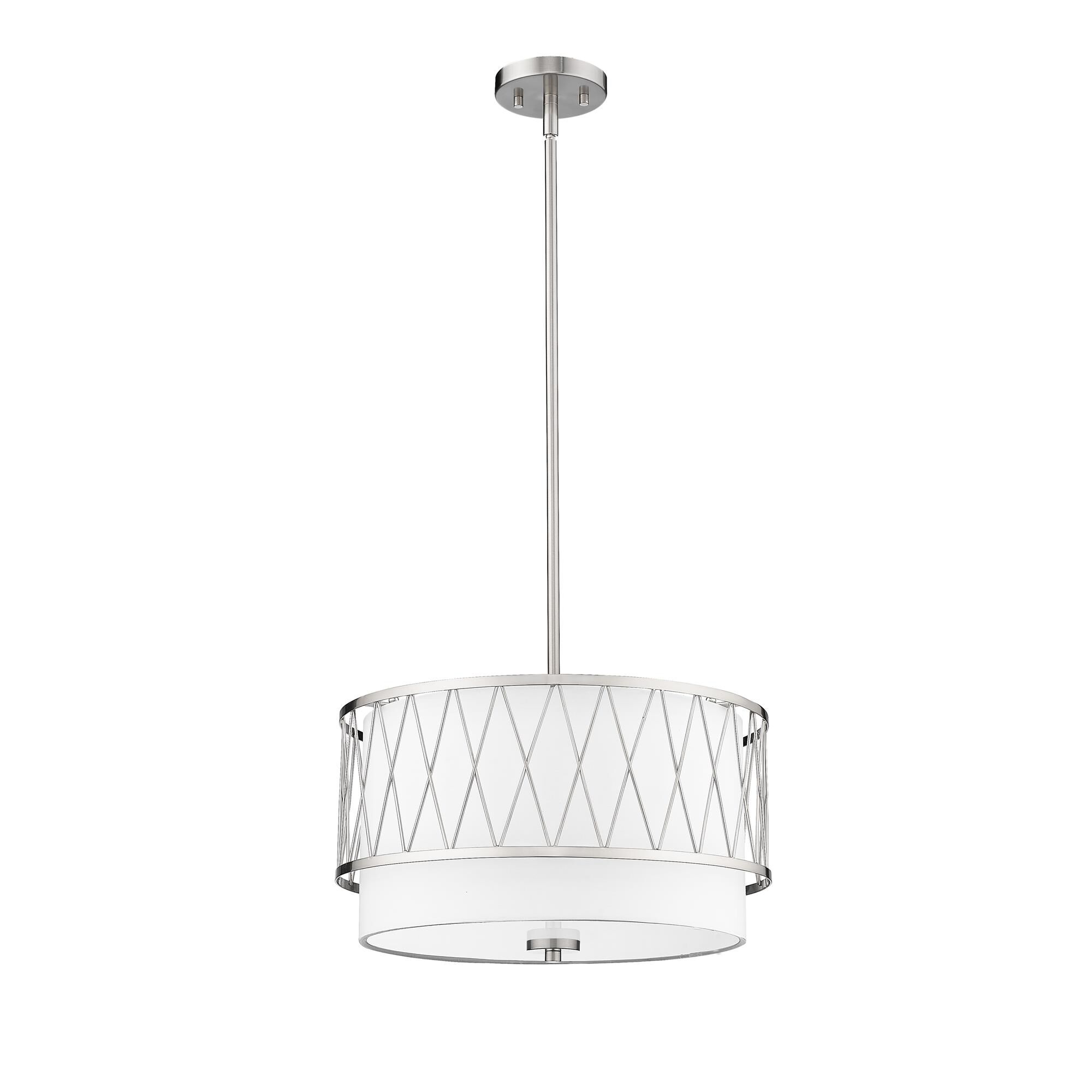 Shown in Brushed Nickel finish and White glass and White shade