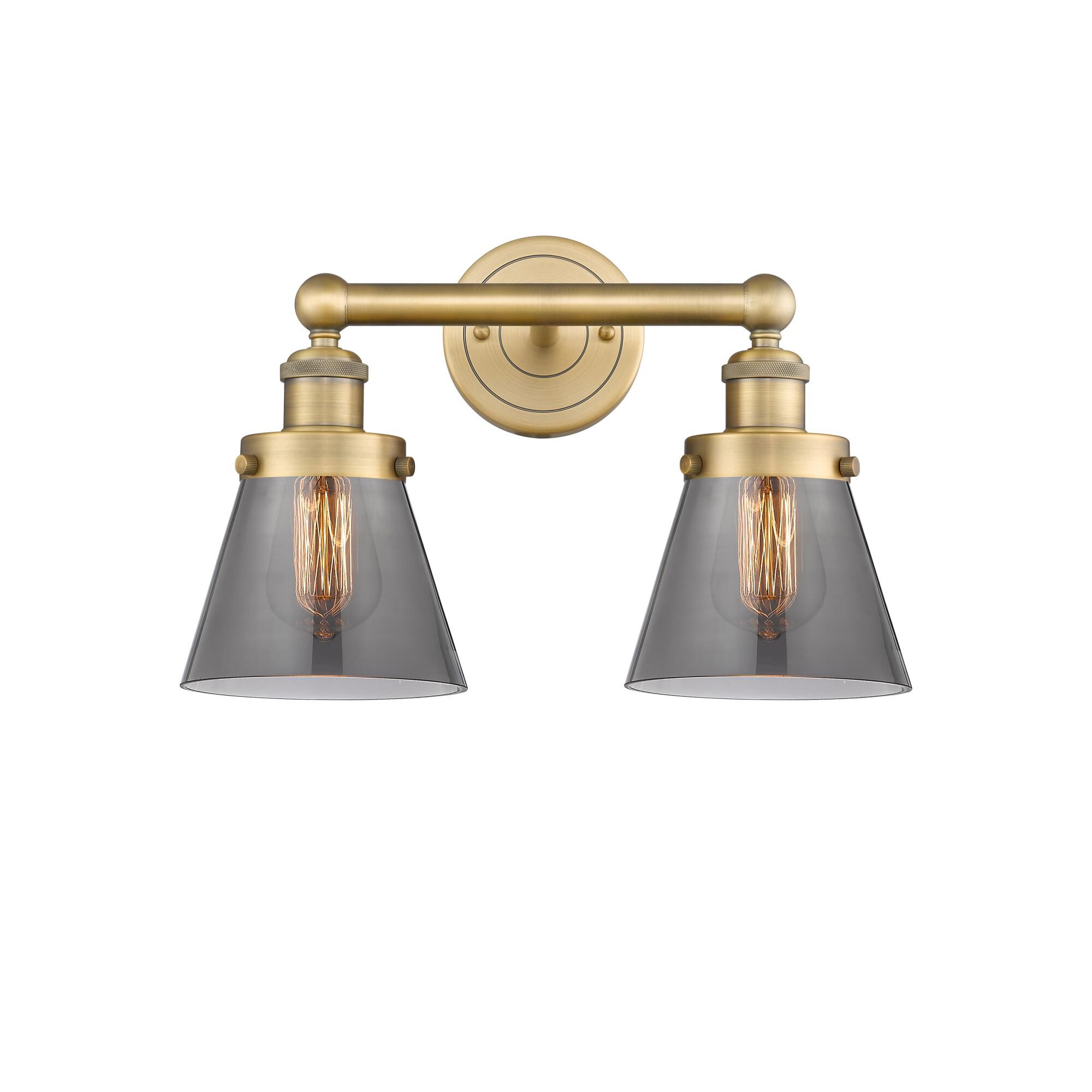 Shown in Brushed Brass finish and Plated Smoke glass