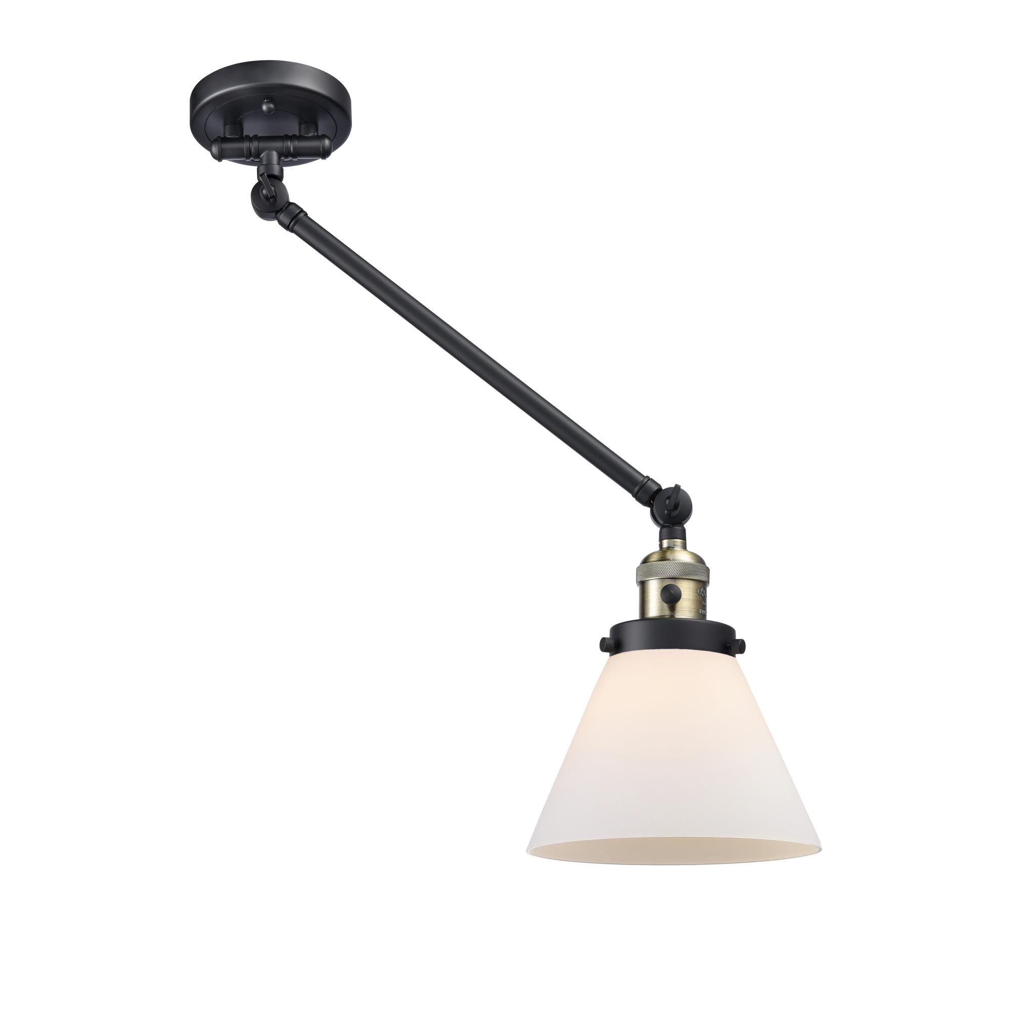 Shown in Black Antique Brass finish and Matte White Cased glass