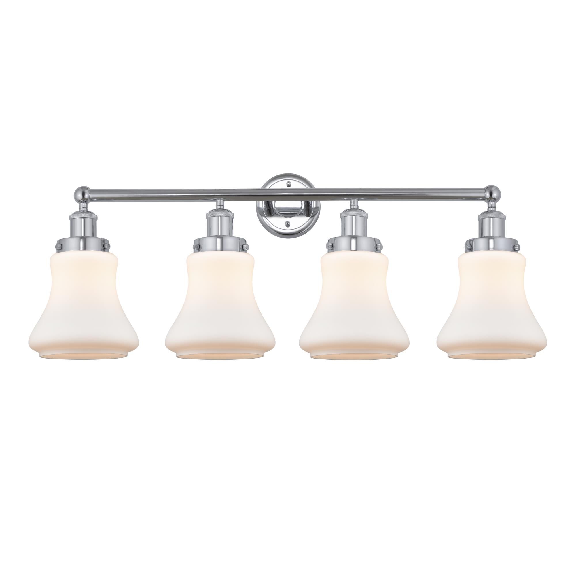 Shown in Polished Chrome, Matte White finish and Matte White glass and Matte White Glass shade