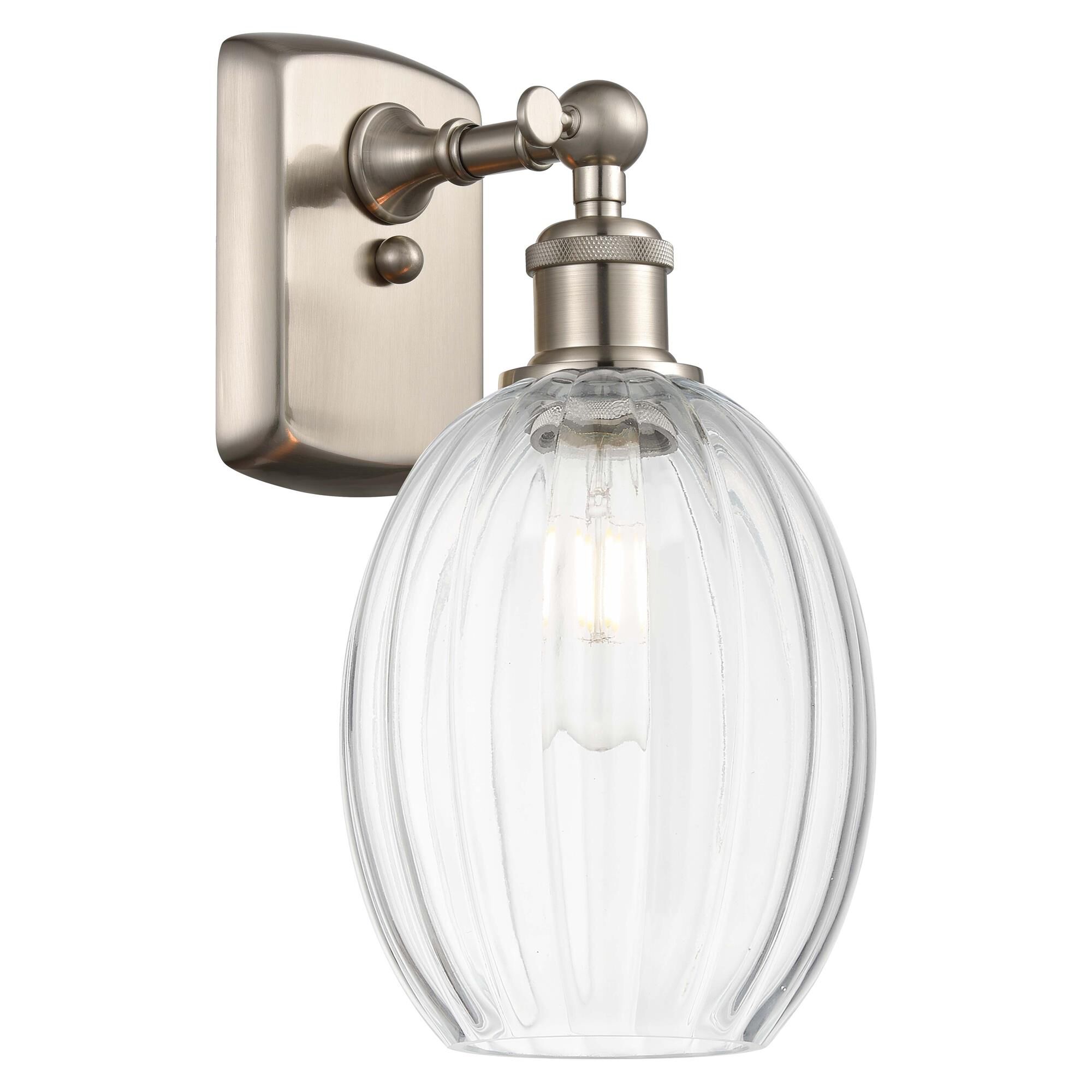 Shown in Brushed Satin Nickel finish and Clear glass