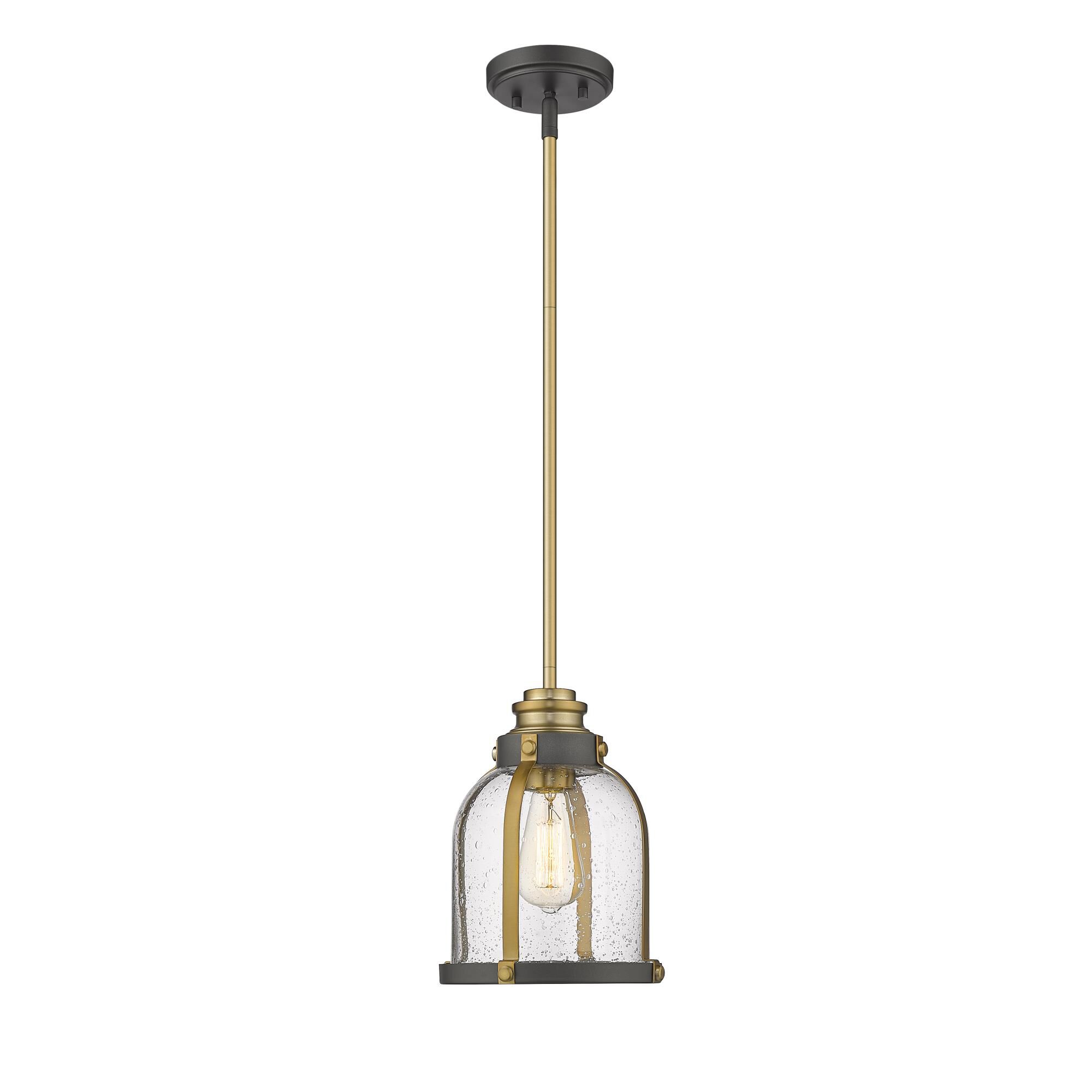 Shown in Bronze And Brass finish and Glass shade