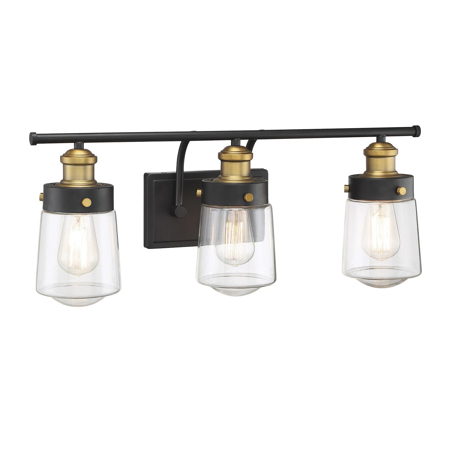Shown in Vintage Black With Warm Brass finish and Clear glass