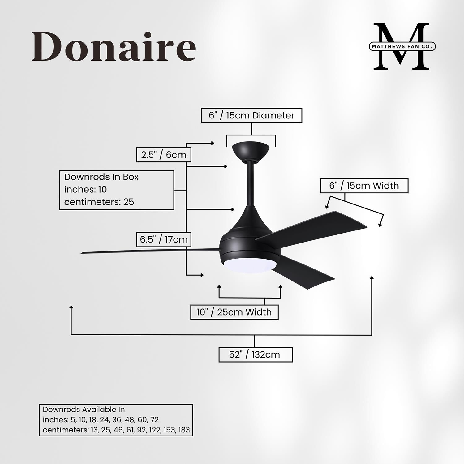 Donaire Outdoor Coastal Wet Rated 52 Inch Ceiling Fan with Light Kit by Matthews Fan Company