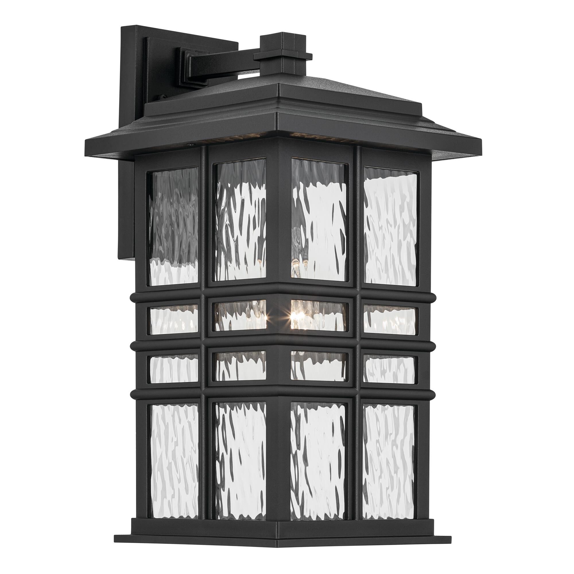 Shown in Textured Black finish and Clear Hammered glass