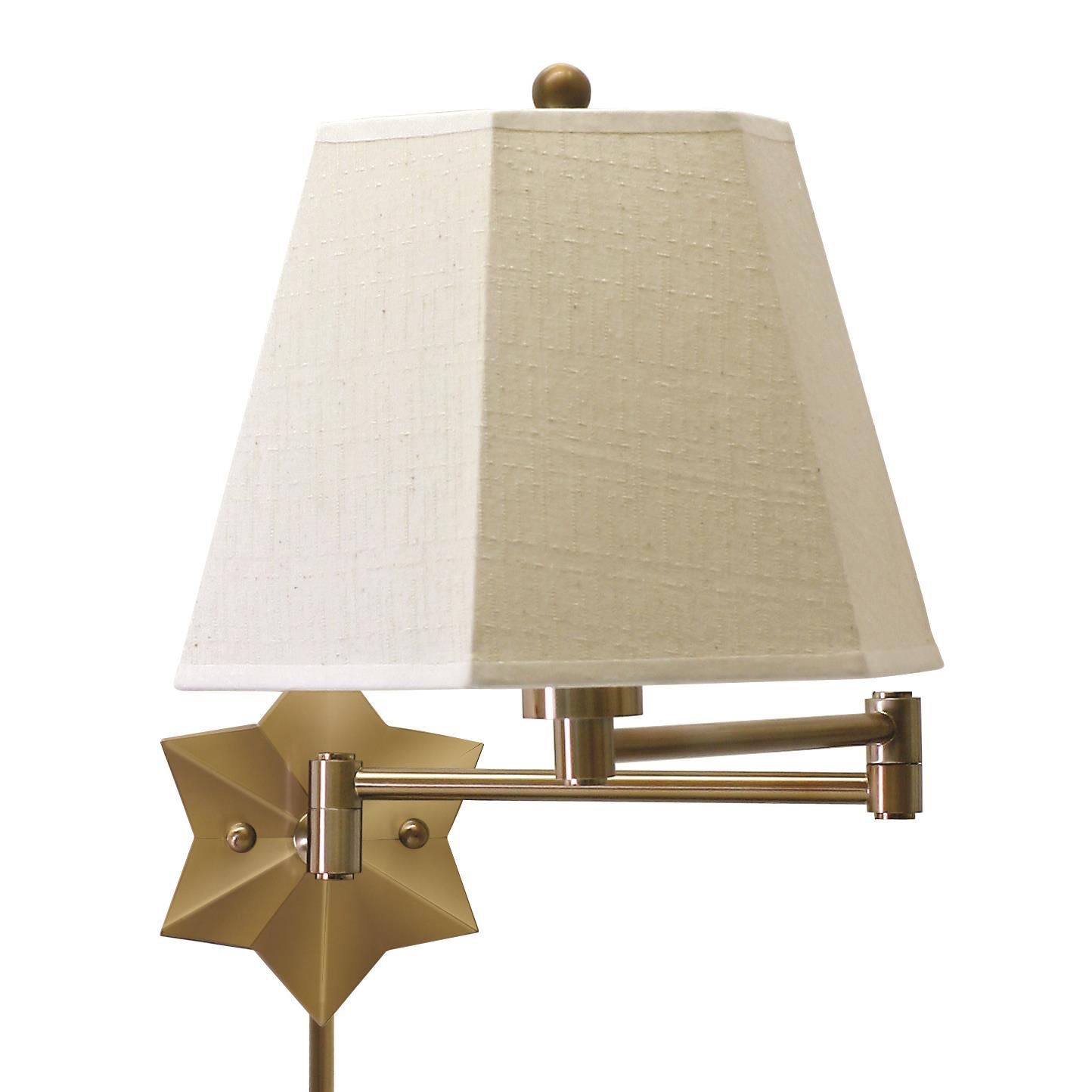 Shown in Antique Brass finish and Off-White Linen Hardback shade