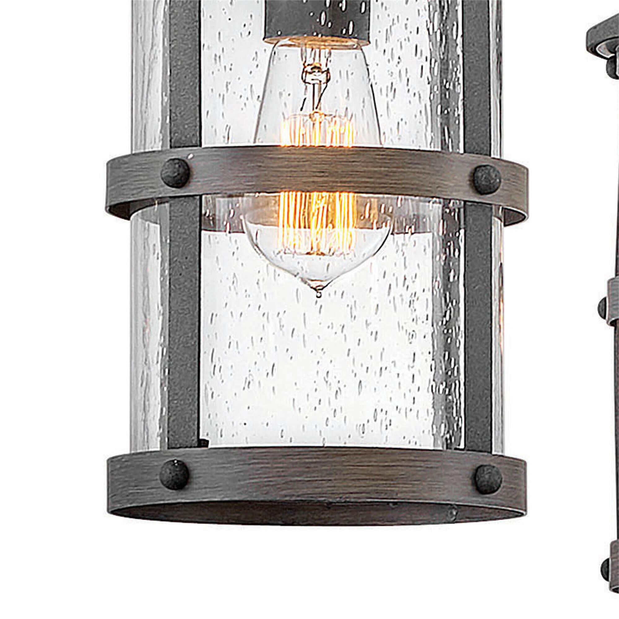 Shown in Aged Zinc with Driftwood Gray finish and Clear Seedy glass