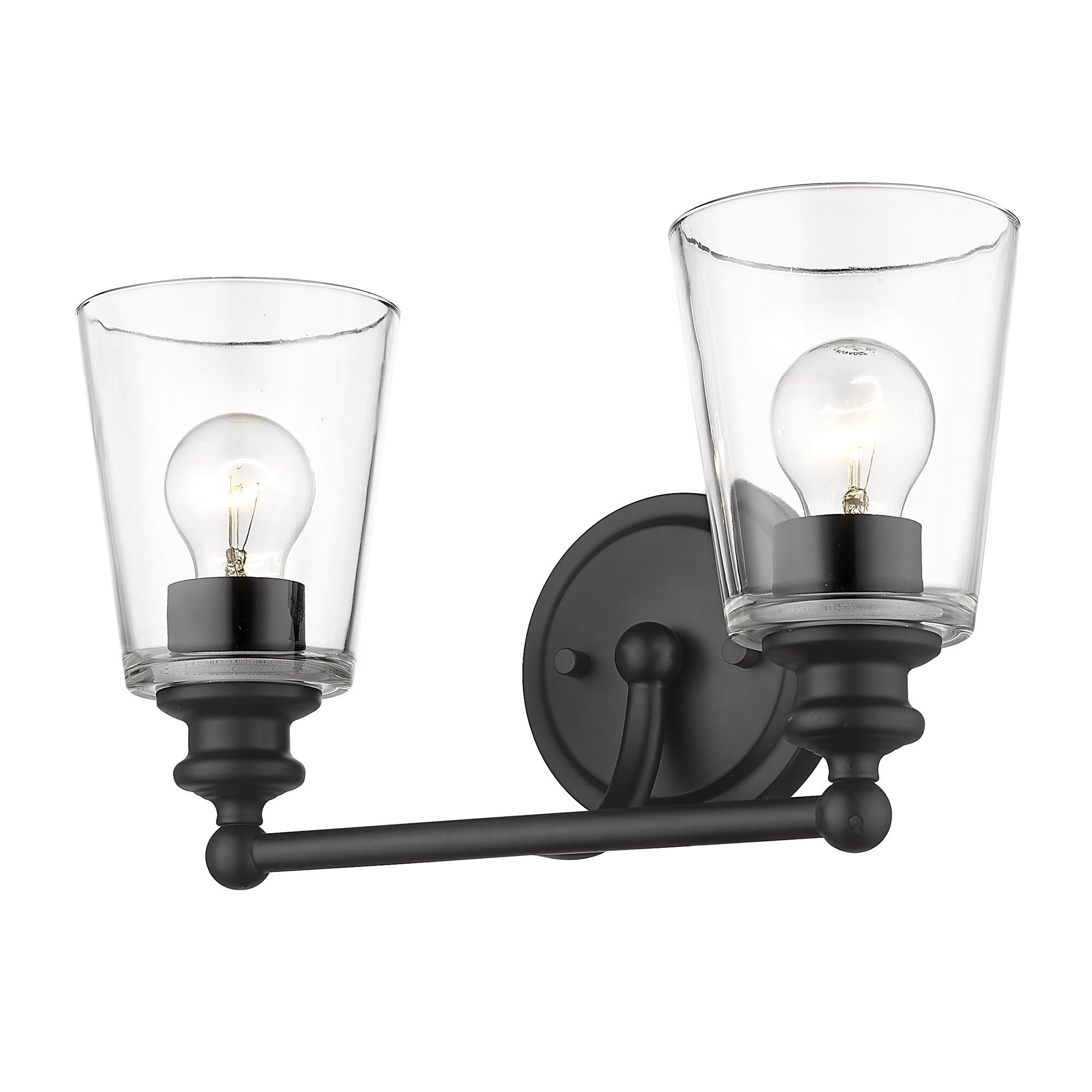 Shown in Matte Black finish and Clear glass and Clear, Cone Shaped Glass shade