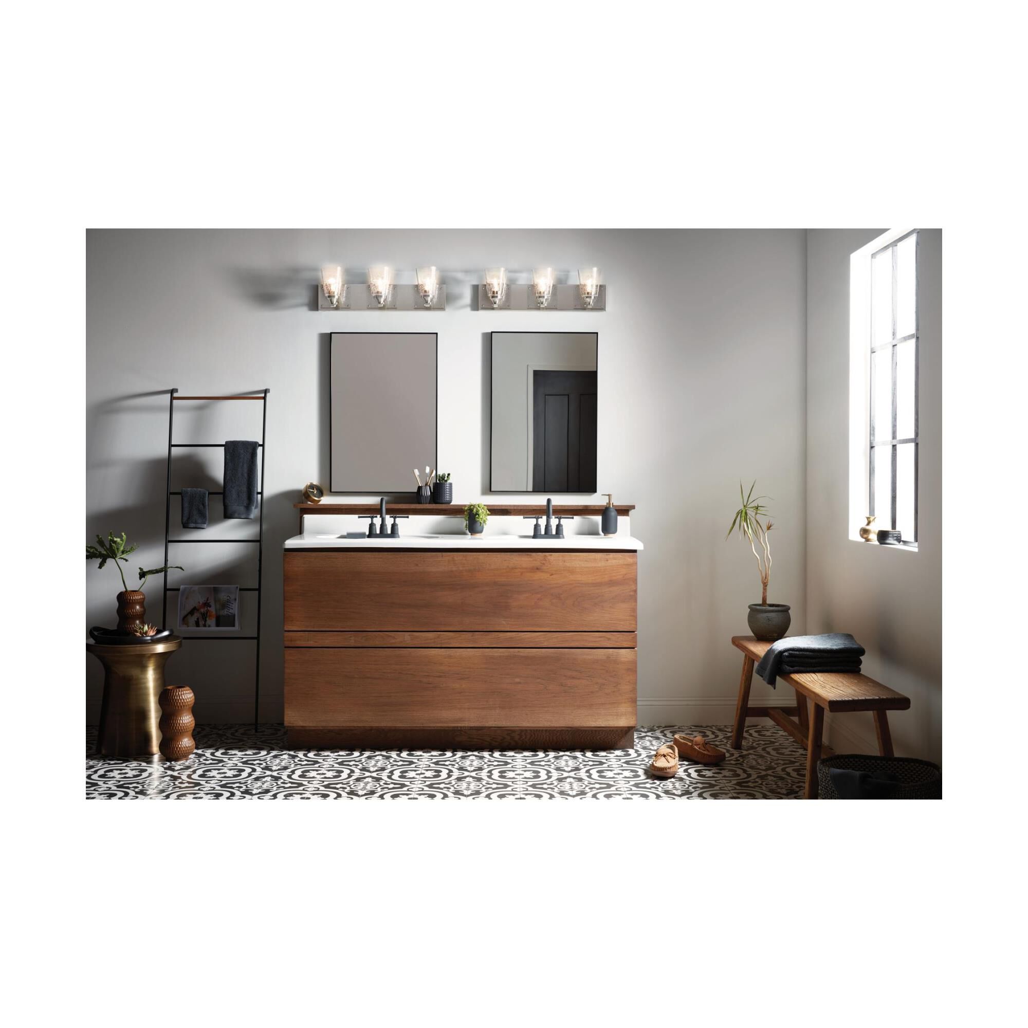 Shown in Brushed Nickel finish and Clear Seedy glass