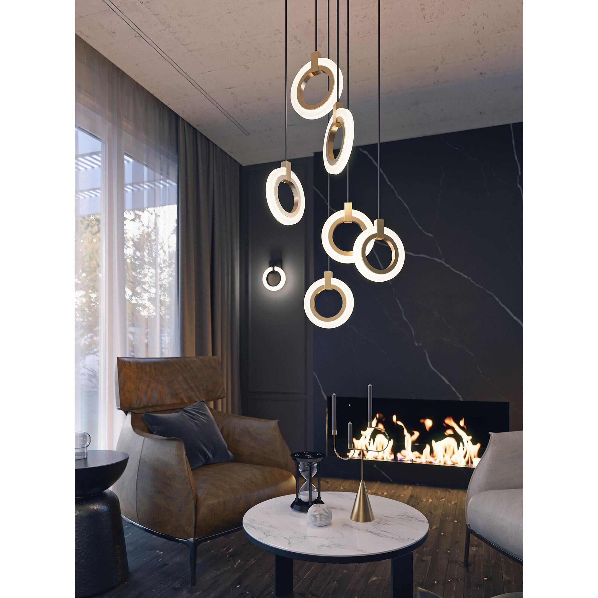 Shown in Light Antique Brass finish and Frosted glass