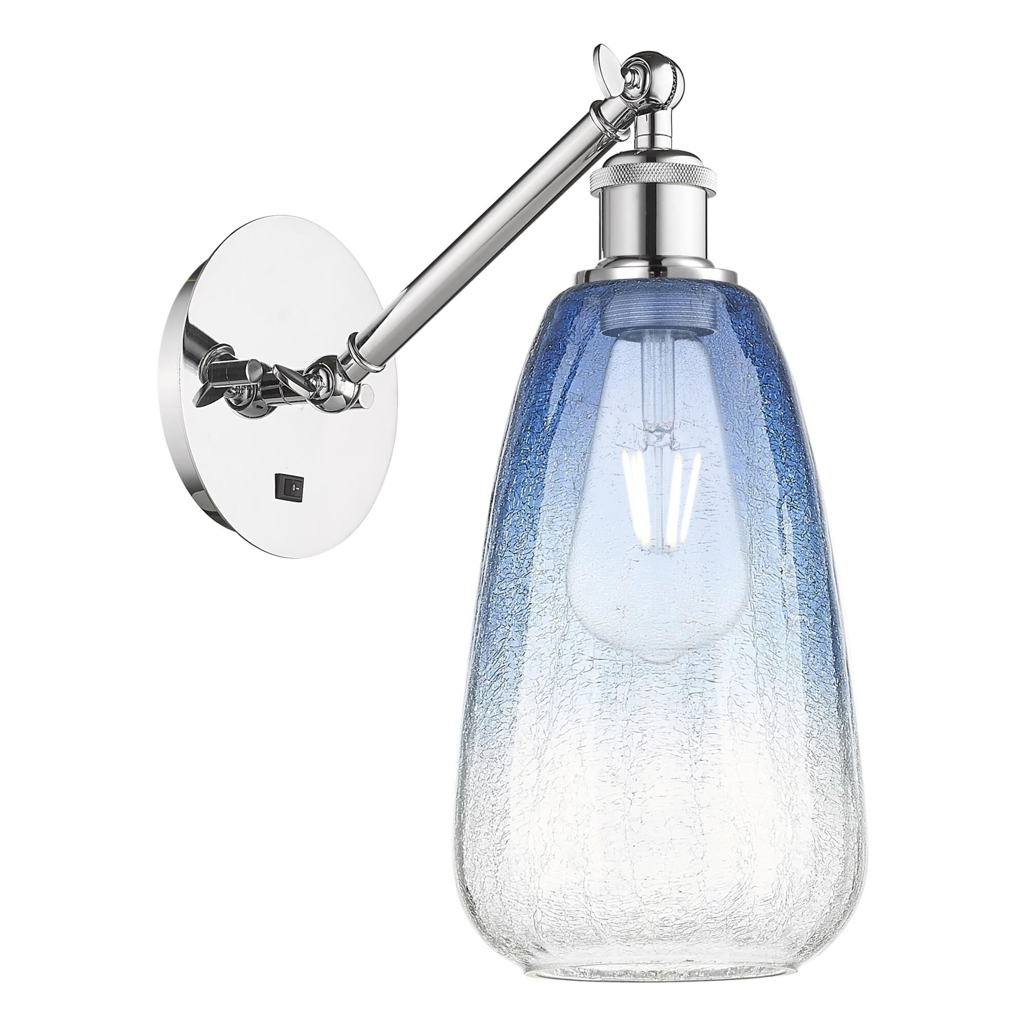 Shown in Polished Chrome finish and Sapphire Blue glass