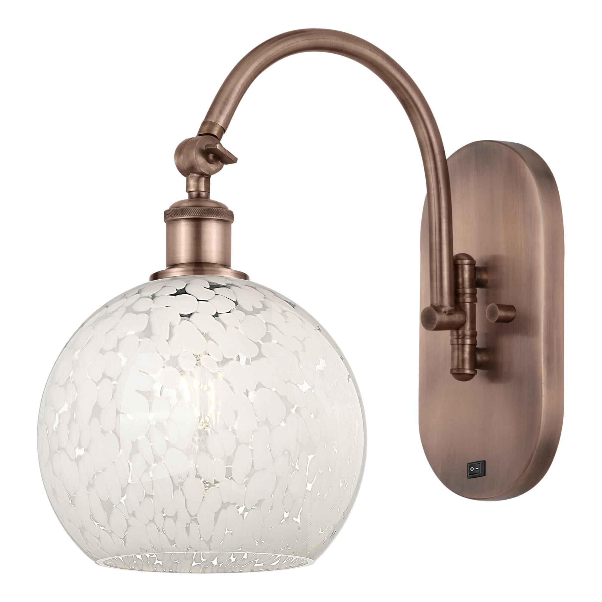 Shown in Antique Copper finish and White Mouchette glass