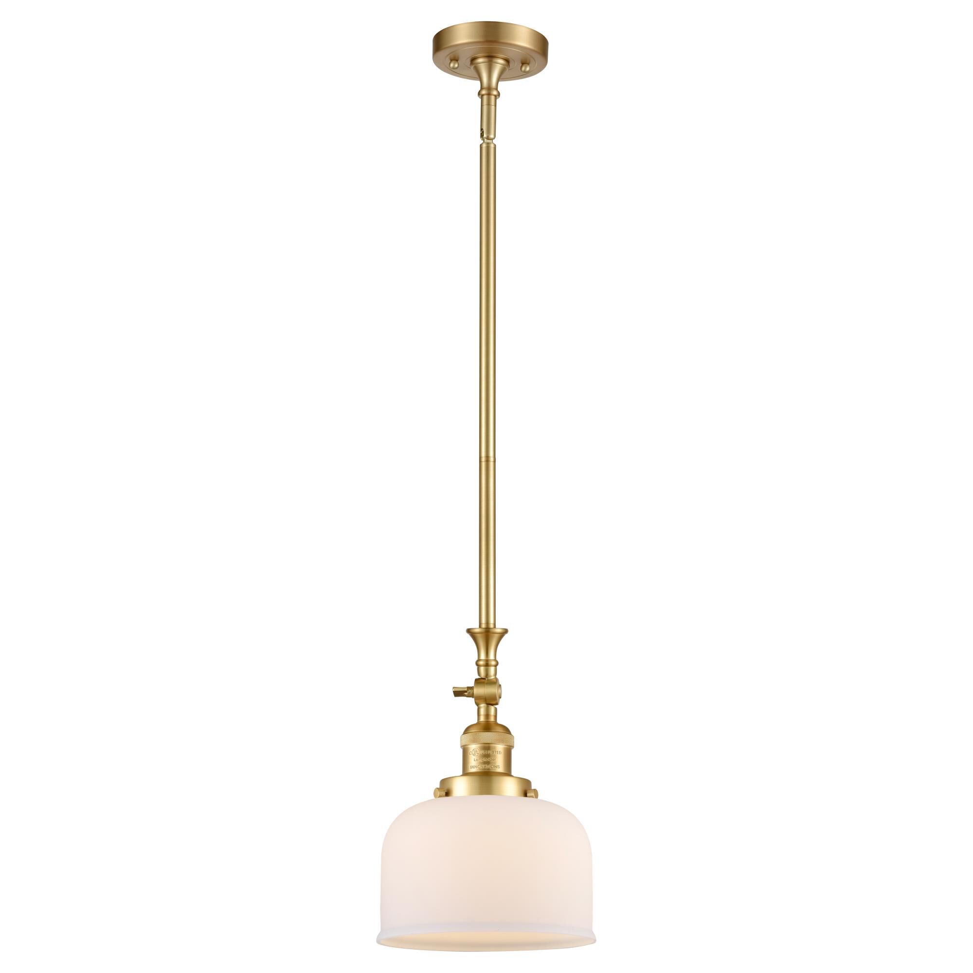 Shown in Satin Gold finish and Matte White Cased Large Bell glass