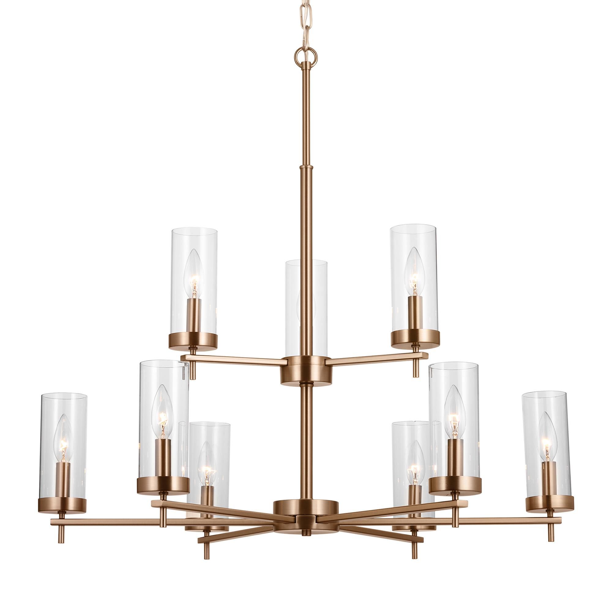 Shown in Satin Brass finish and Clear Glass s shade