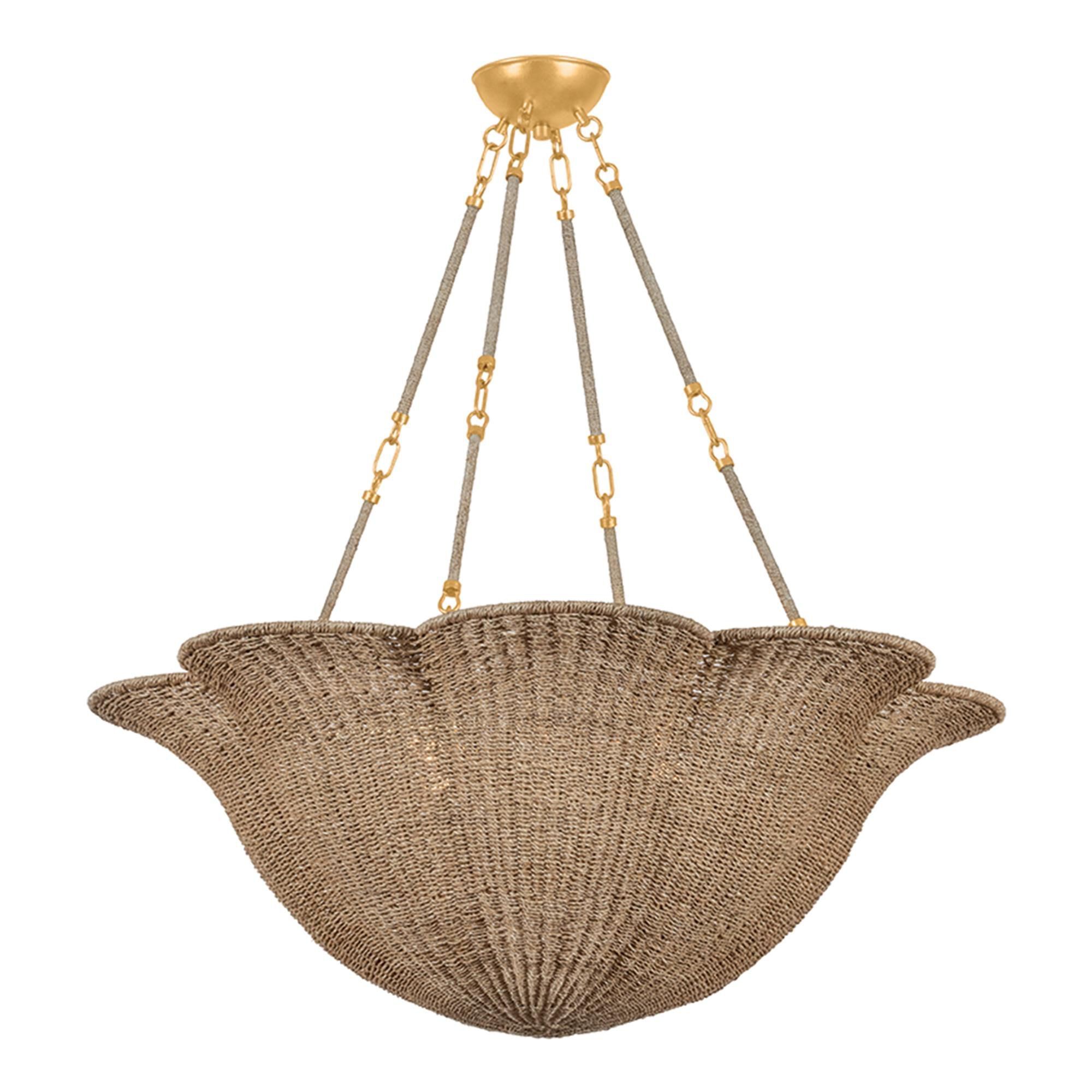 Shown in Vintage Gold Leaf finish and Abaca Natural Woven shade