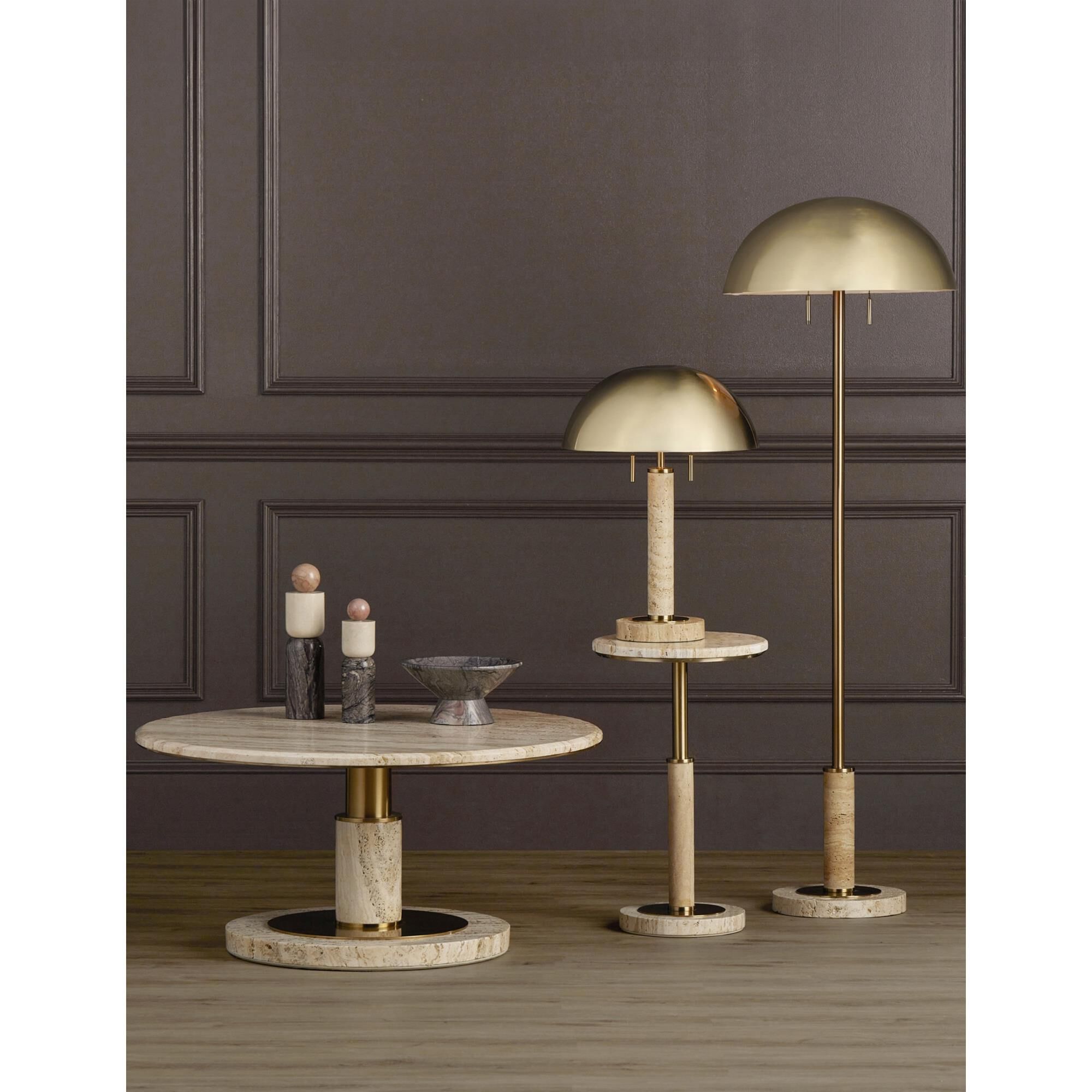 Shown in Brass and Natural finish and Brass Metal shade