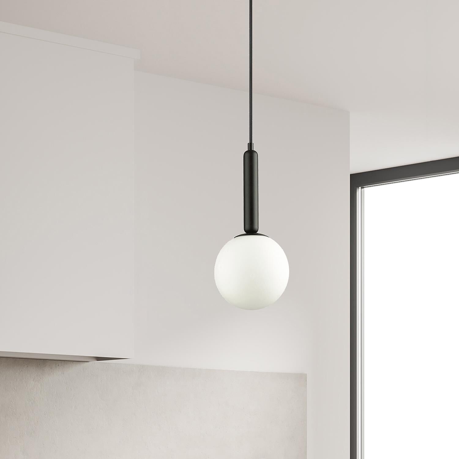 Shown in Black and White finish and White Globe glass