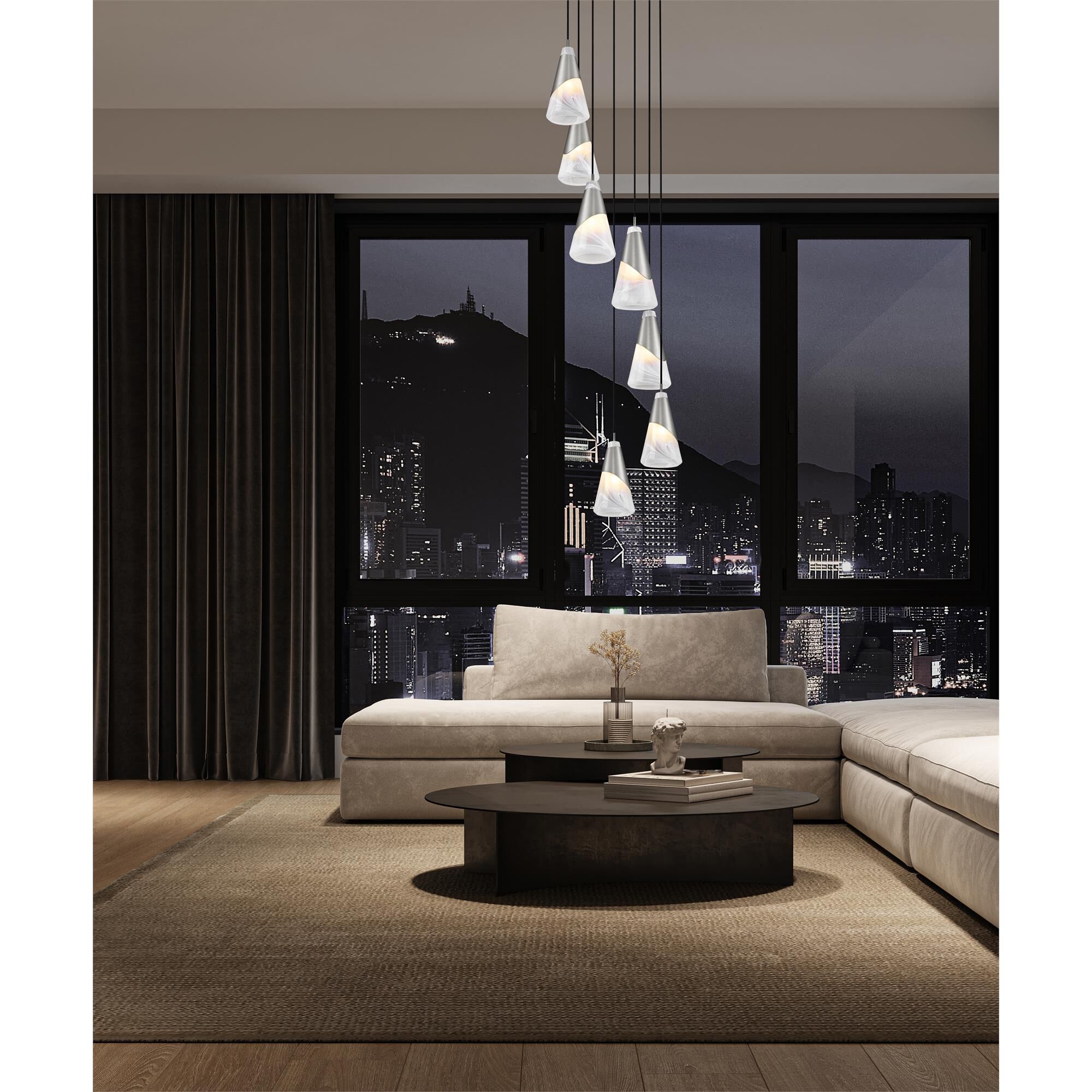 Shown in Brushed Nickel finish and White Swirl glass and White Swirl shade