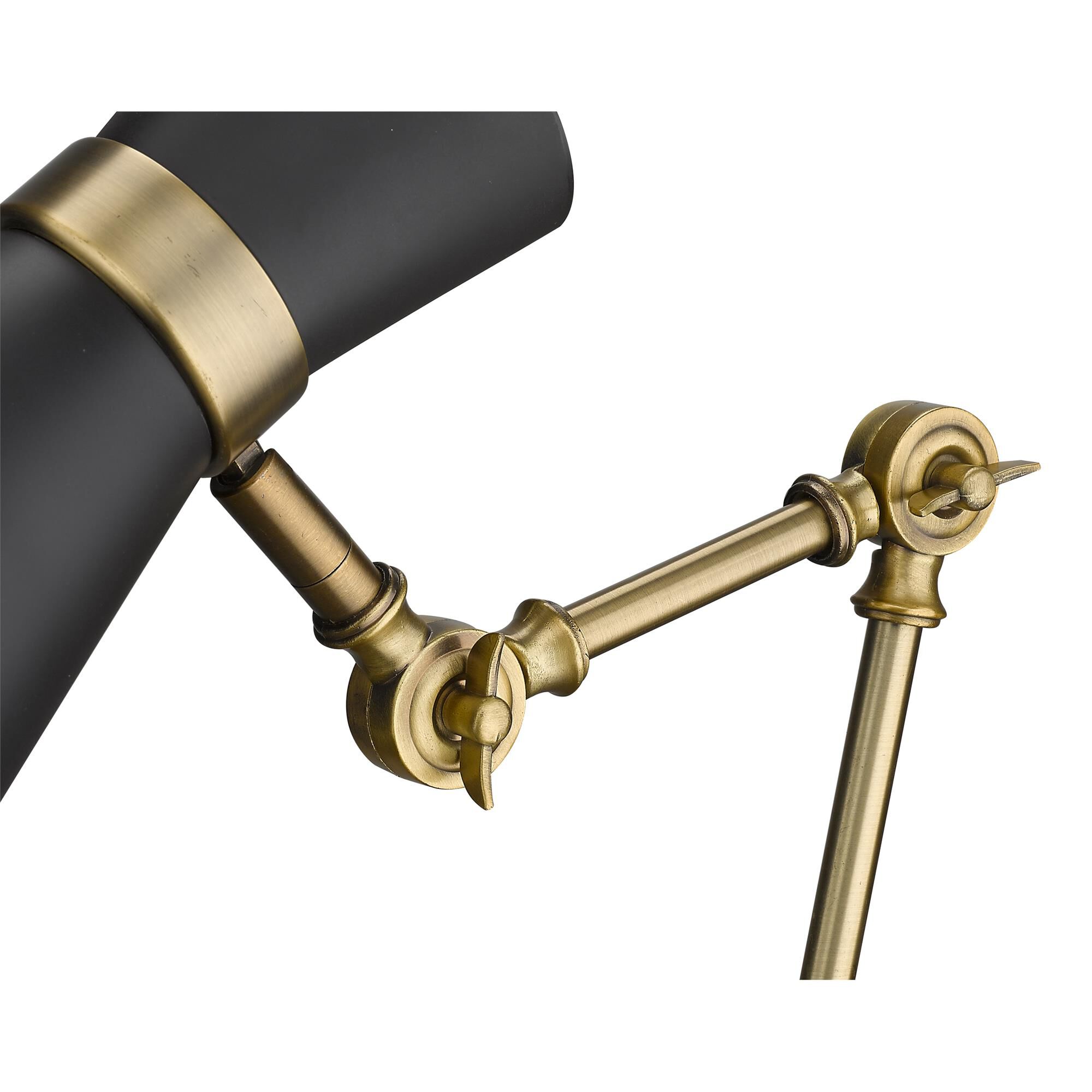 Shown in Matte Black + Heritage Brass finish and Metal glass and Metal shade