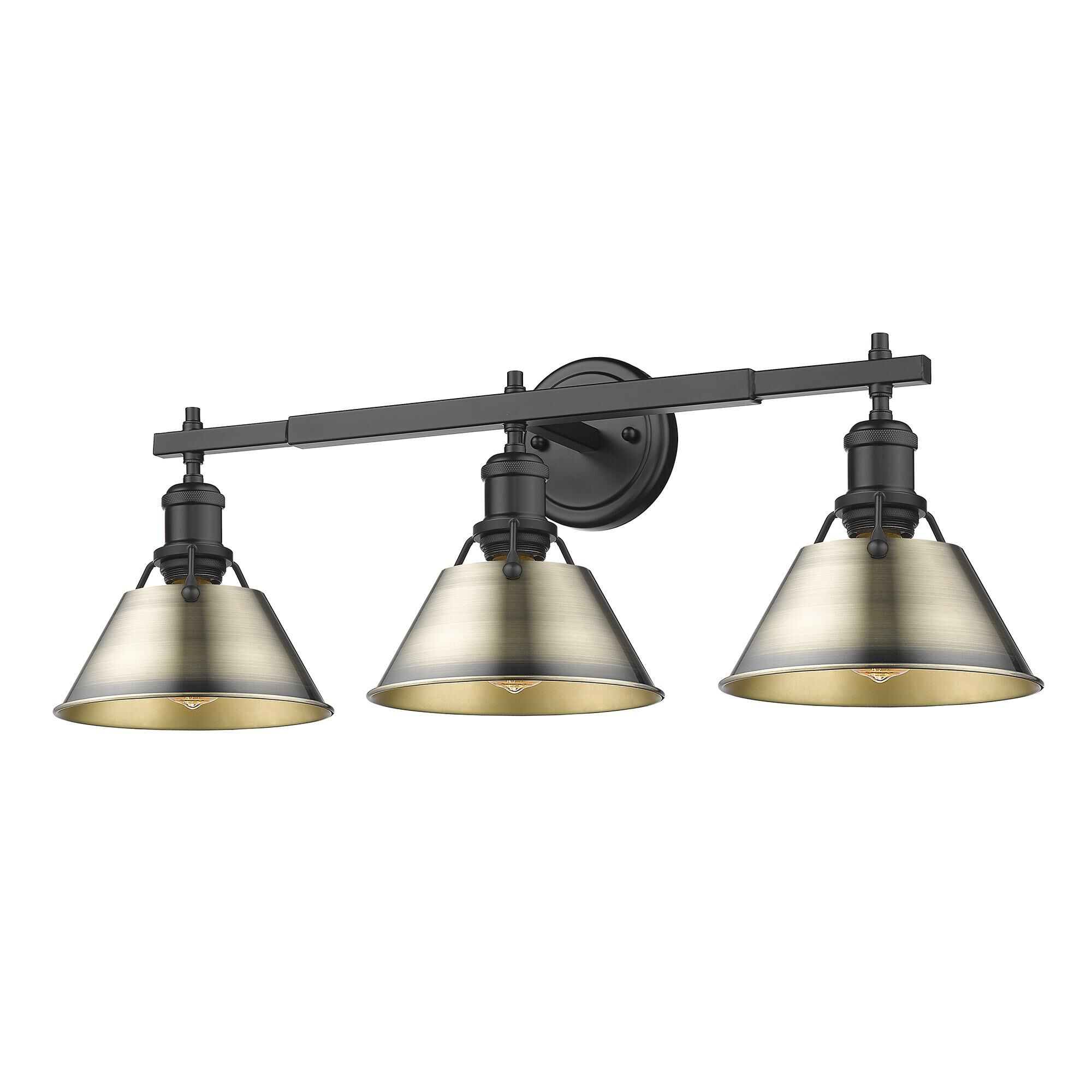 Shown in Matte Black finish and Without Glass glass and Aged Brass shade