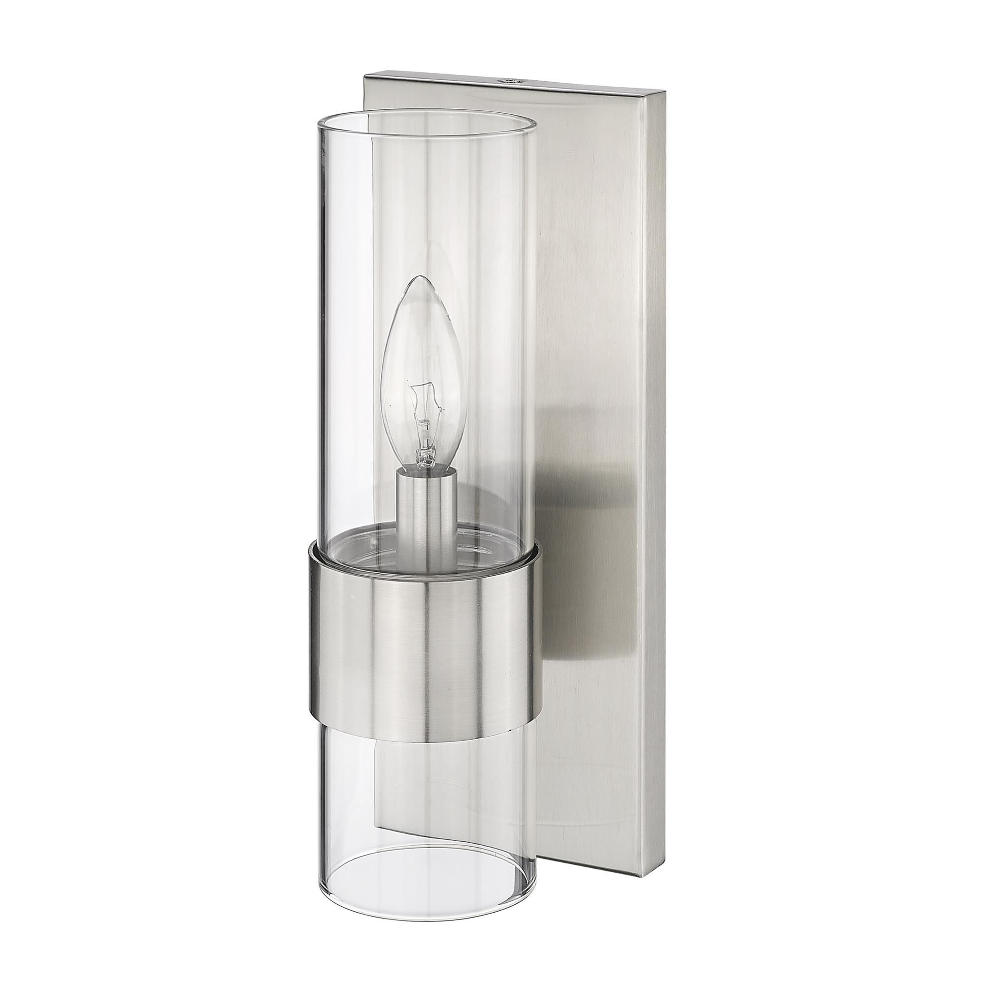 Shown in Brushed Nickel finish and Clear glass