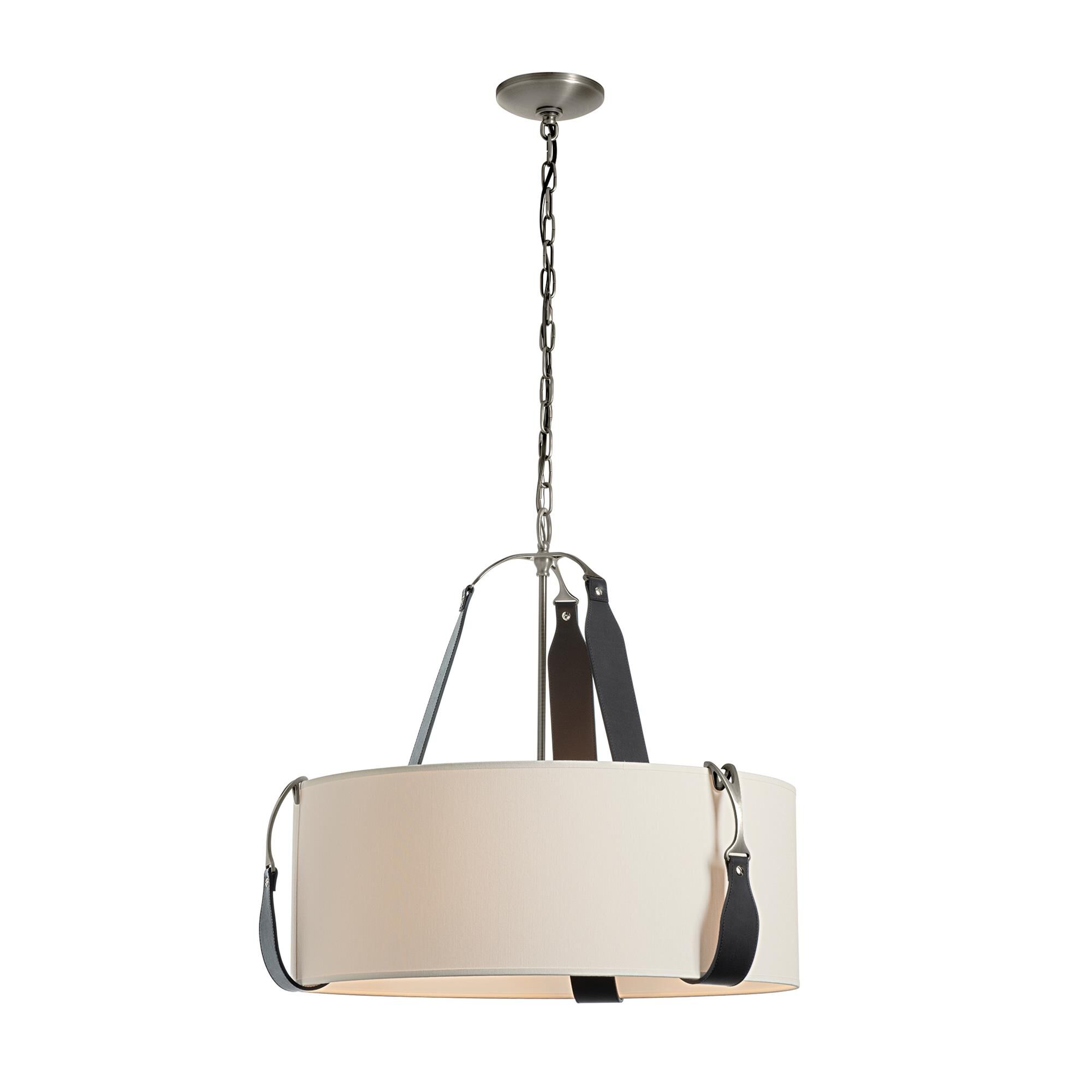 Shown in Polished Nickel finish and Flax shade and Leather Black accent