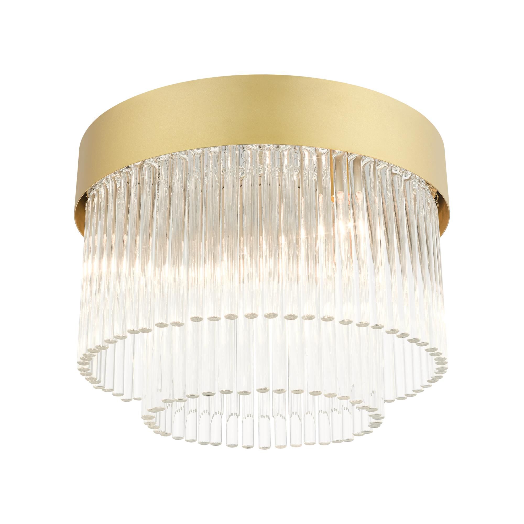 Shown in Soft Gold finish and Soft Gold Drum Shade With Clear Crystal Rods glass and Soft Gold Drum  With Clear Crystal Rods shade