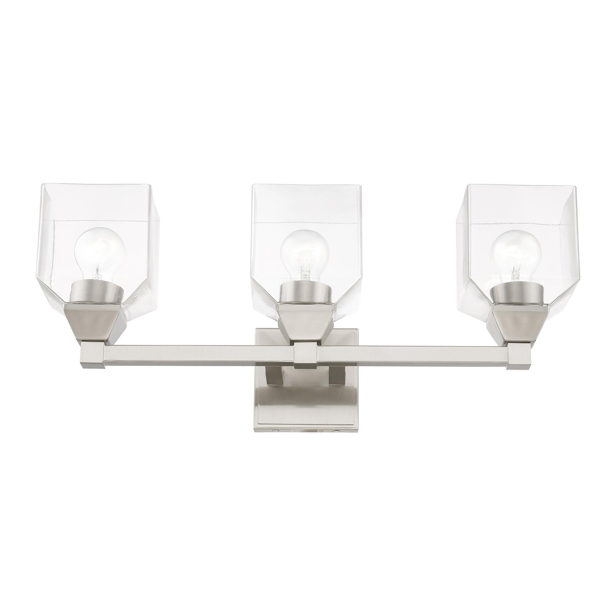 Shown in Brushed Nickel finish and Clear glass