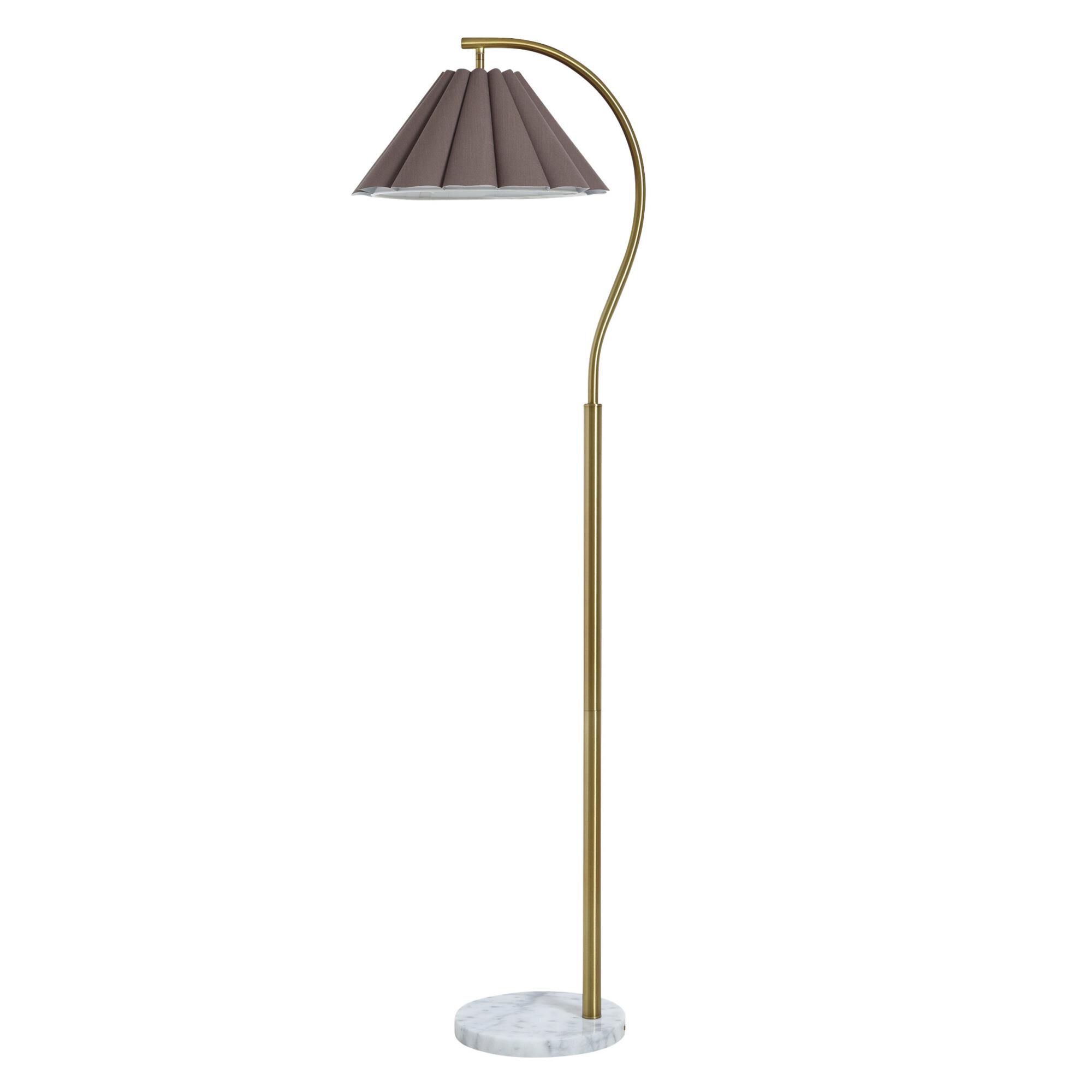 Shown in White Marble and Polished Brass finish and Off-Brown shade
