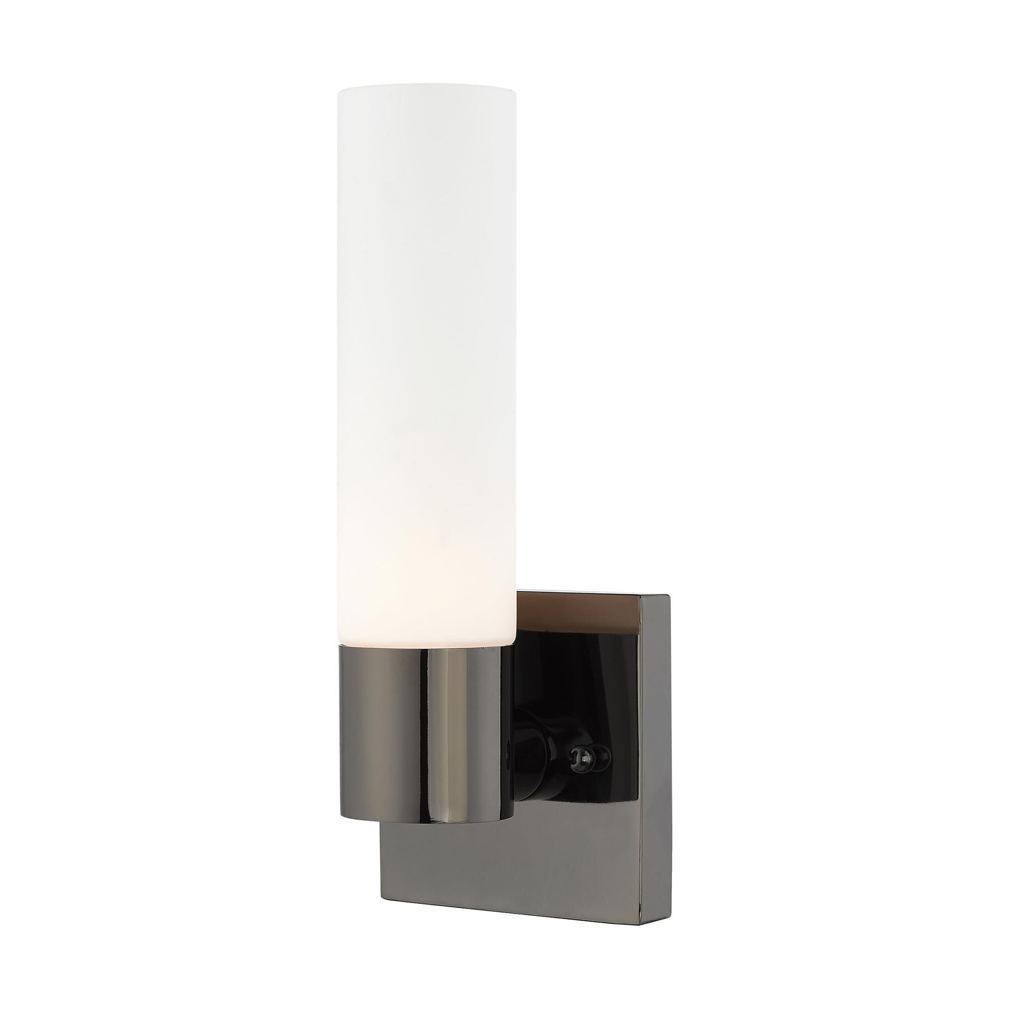 Shown in Black Chrome finish and Hand Blown Satin Opal White Twist Lock glass