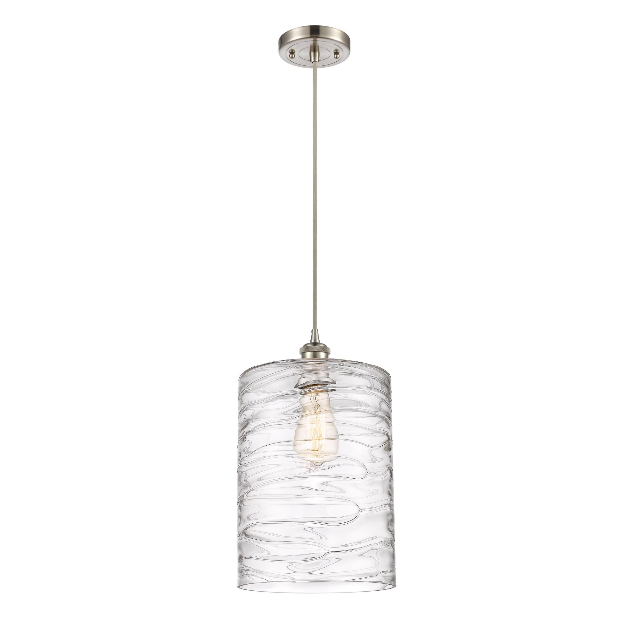 Shown in Brushed Satin Nickel finish and Deco Swirl Large Cobbleskill glass
