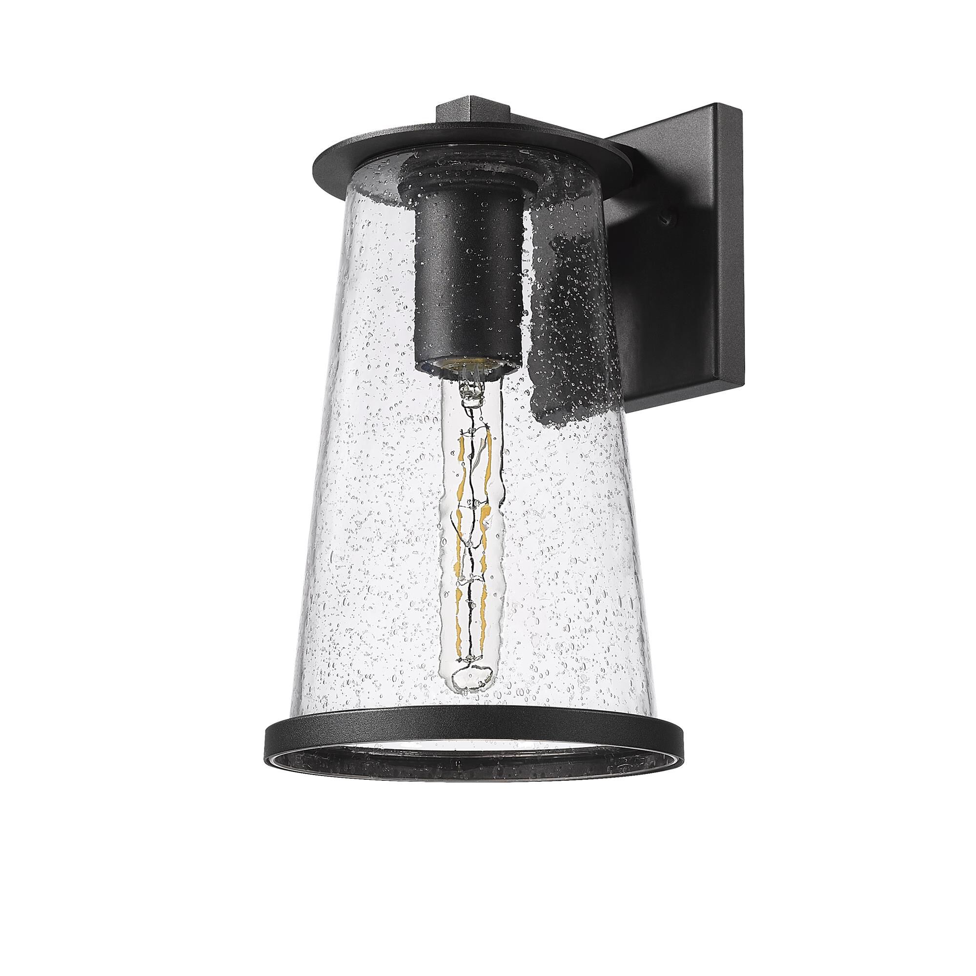 Shown in Sand Black finish and Clear Seedy glass