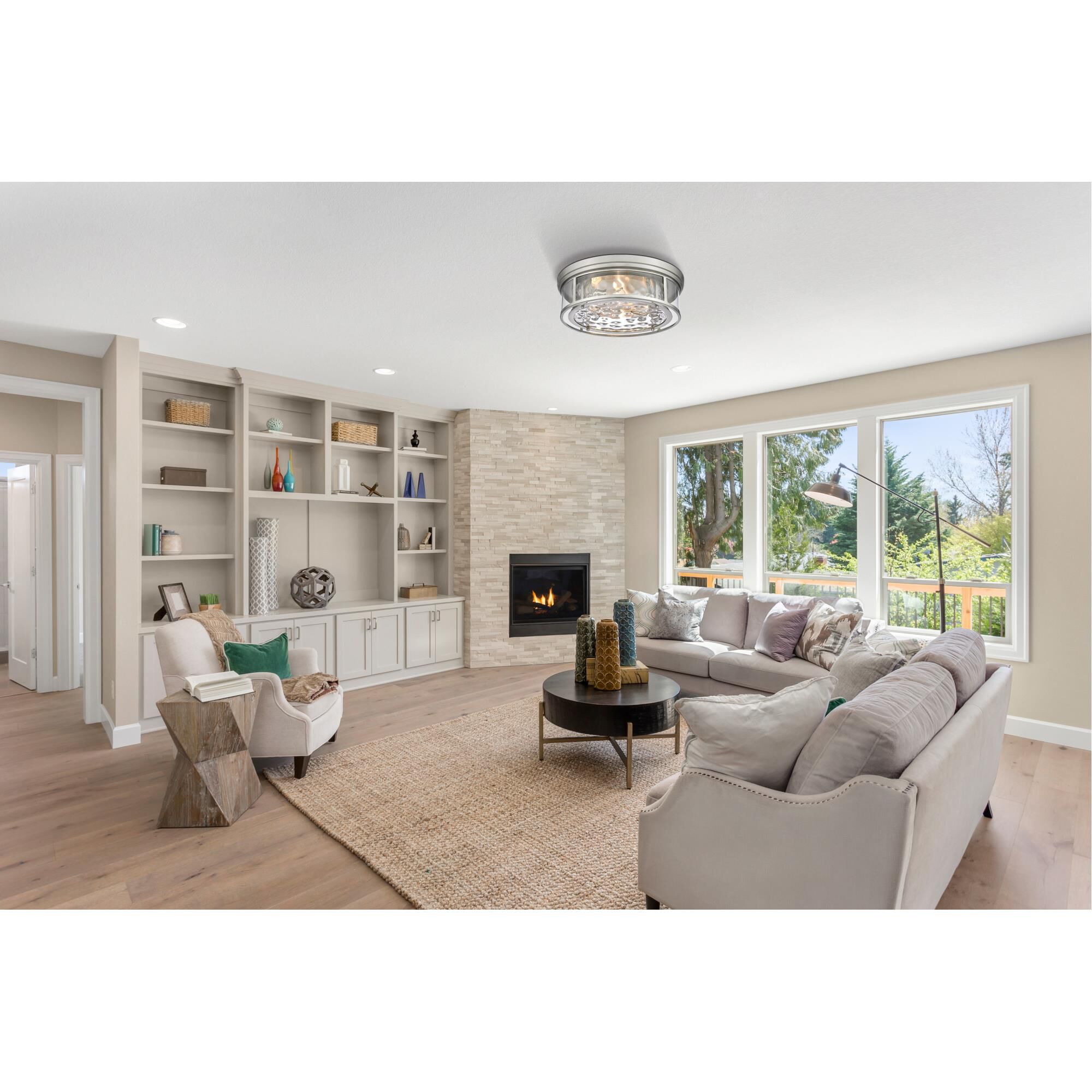 Shown in Brushed Nickel finish and Inner Clear Water and Outer Clear glass and No Shade shade